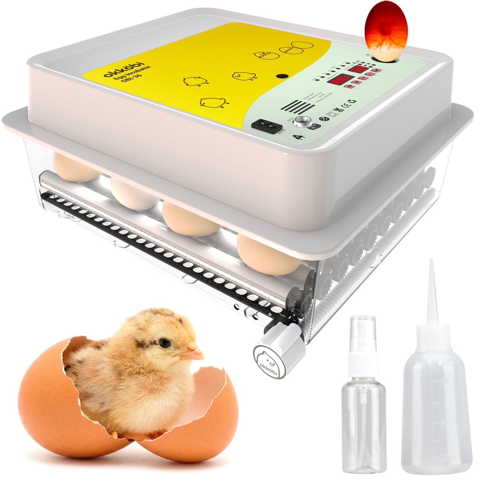 OBI-36 Egg Incubator for Hatching - 36 Eggs - Stable Temperature & Yellow