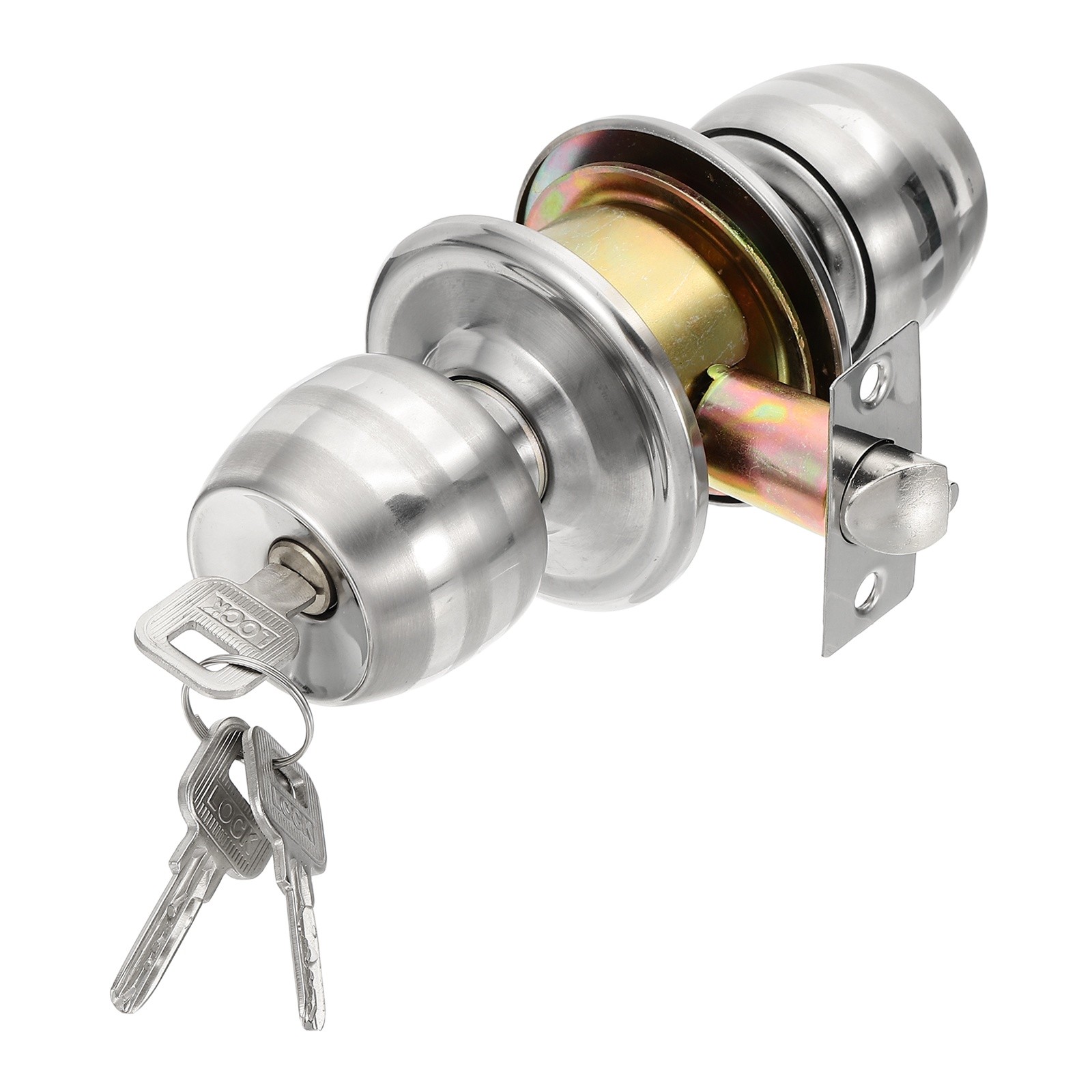 Entry Door Knobs with Key Stainless Steel Round Ball Lock 50mm(1-31/32") Backset