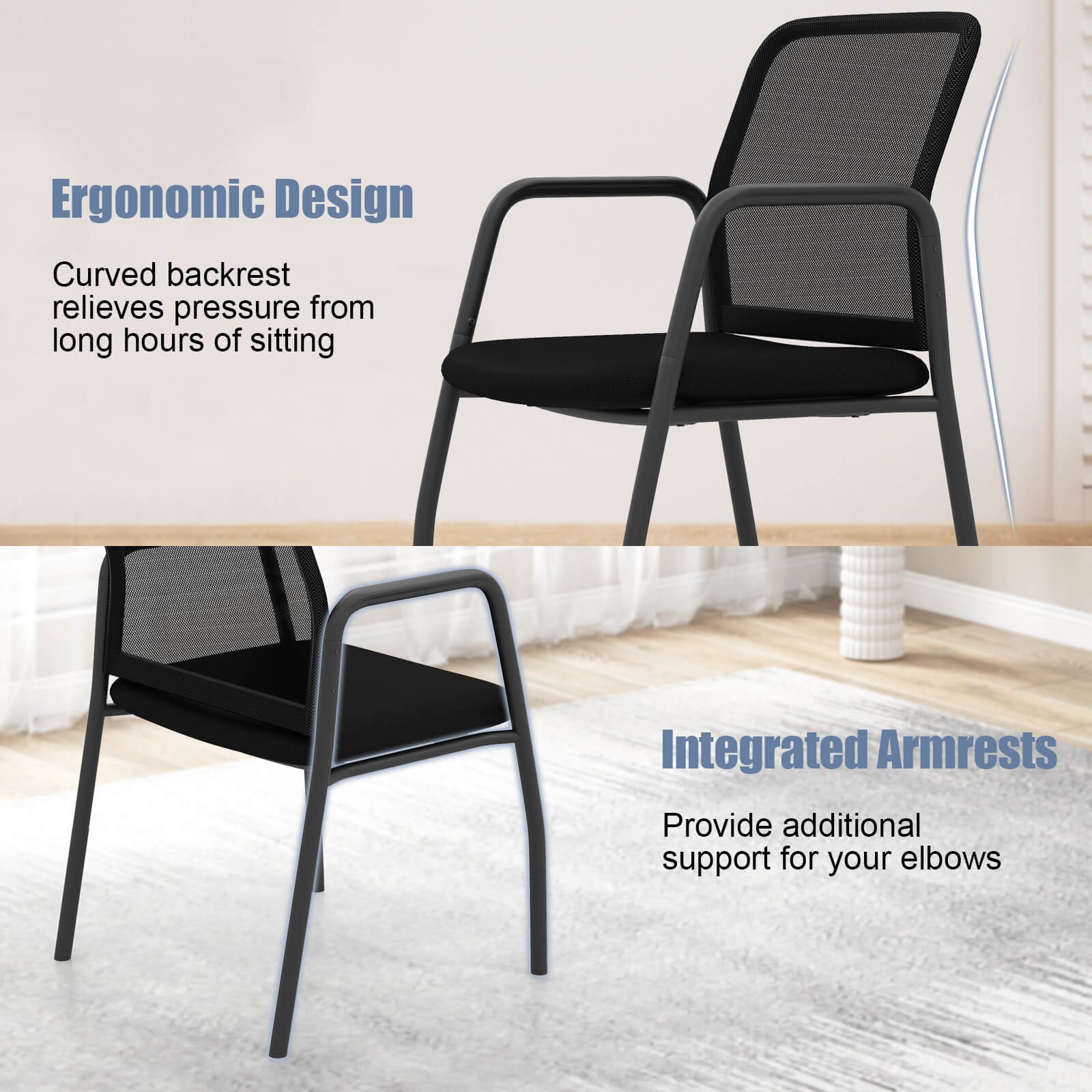 Meeting Room Chair Set of 2 Waiting Room Chairs w/ Ergonomic Backrest & Armrests