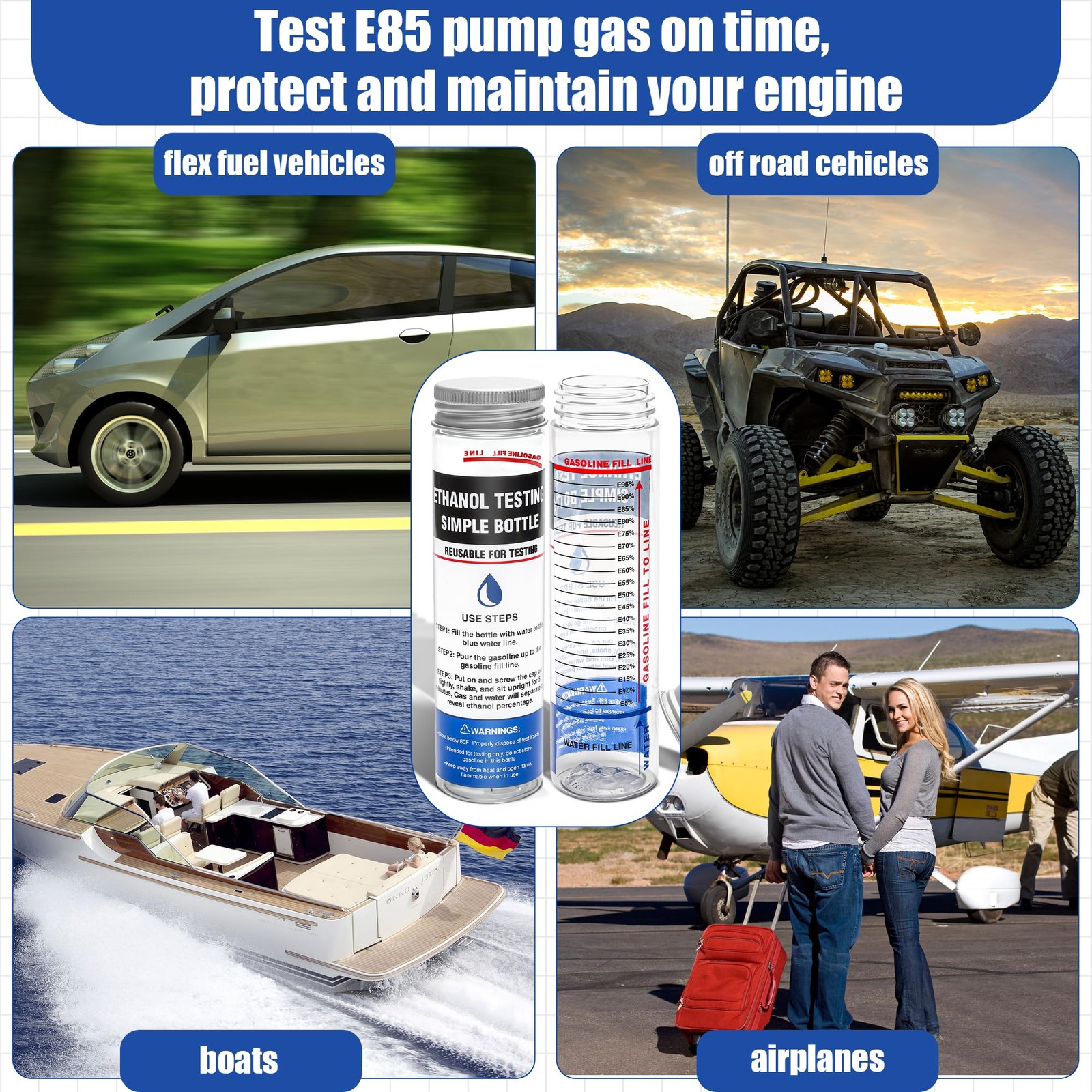 Windspeed 2 Pack e85 Ethanol Tester Bottle, E85 Fuel Gasoline Octane Level...