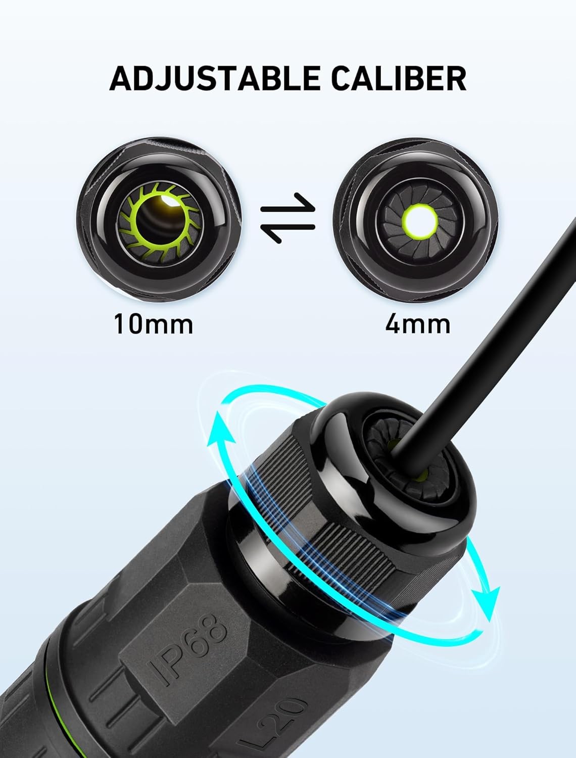 3-Pack Junction Box with 3 Pin Electrical Cable Connectors, IP68 Black
