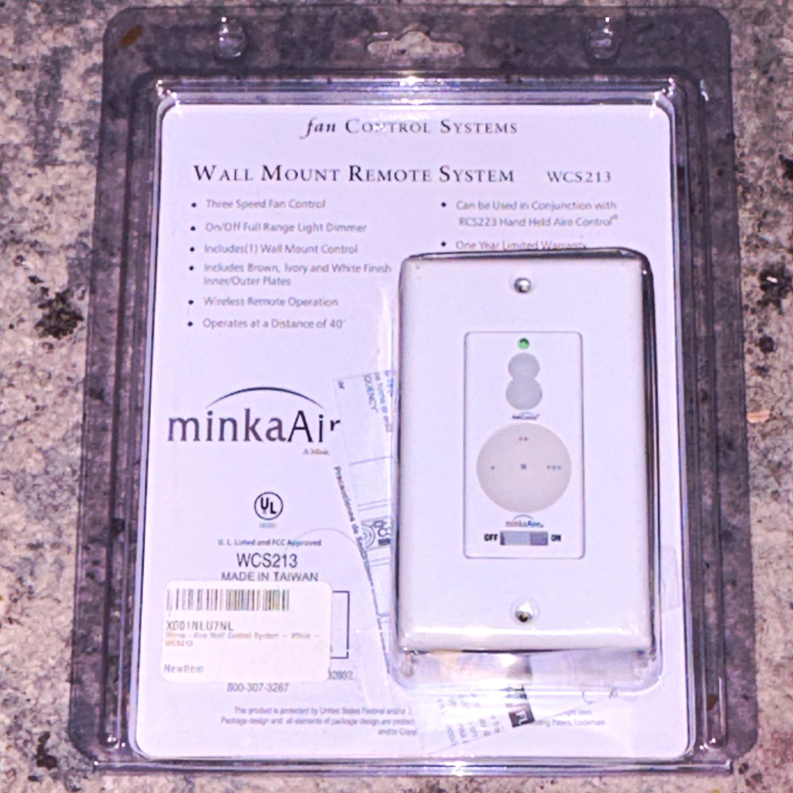 Minka-Aire AireControl WCS213 Wall Switch, 3-Speed Dimmable, White, UL