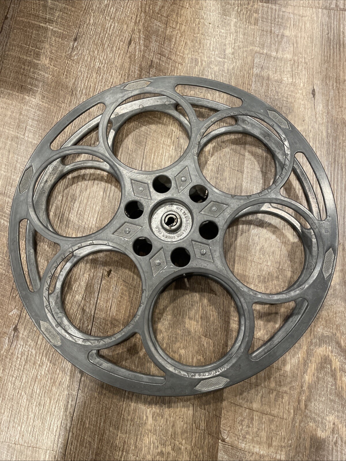 Vintage Goldberg Bros 15” 35mm Aluminum 6 Hole Film Reel USA Movie Projector