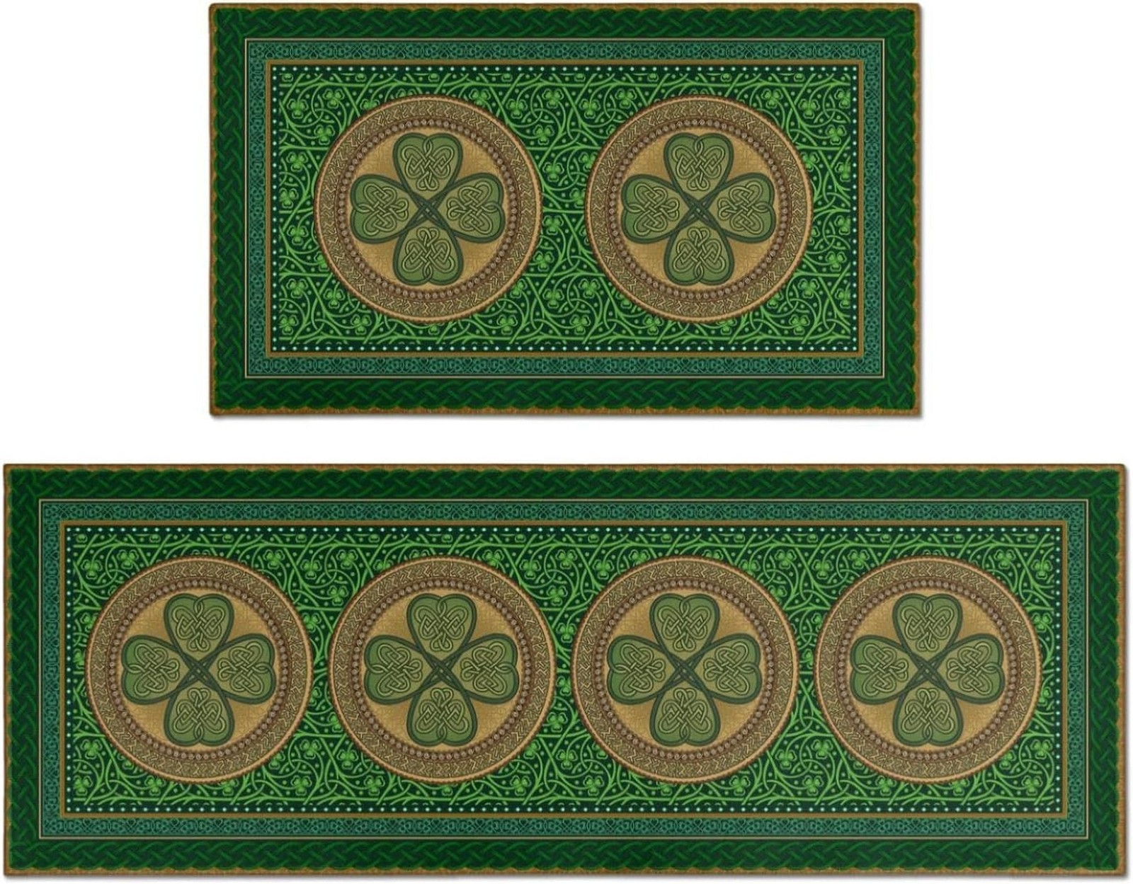 St. Patrick's Day Kitchen Mats Set of 2, Green Vintage Shamrock Kitchen Rugs ...