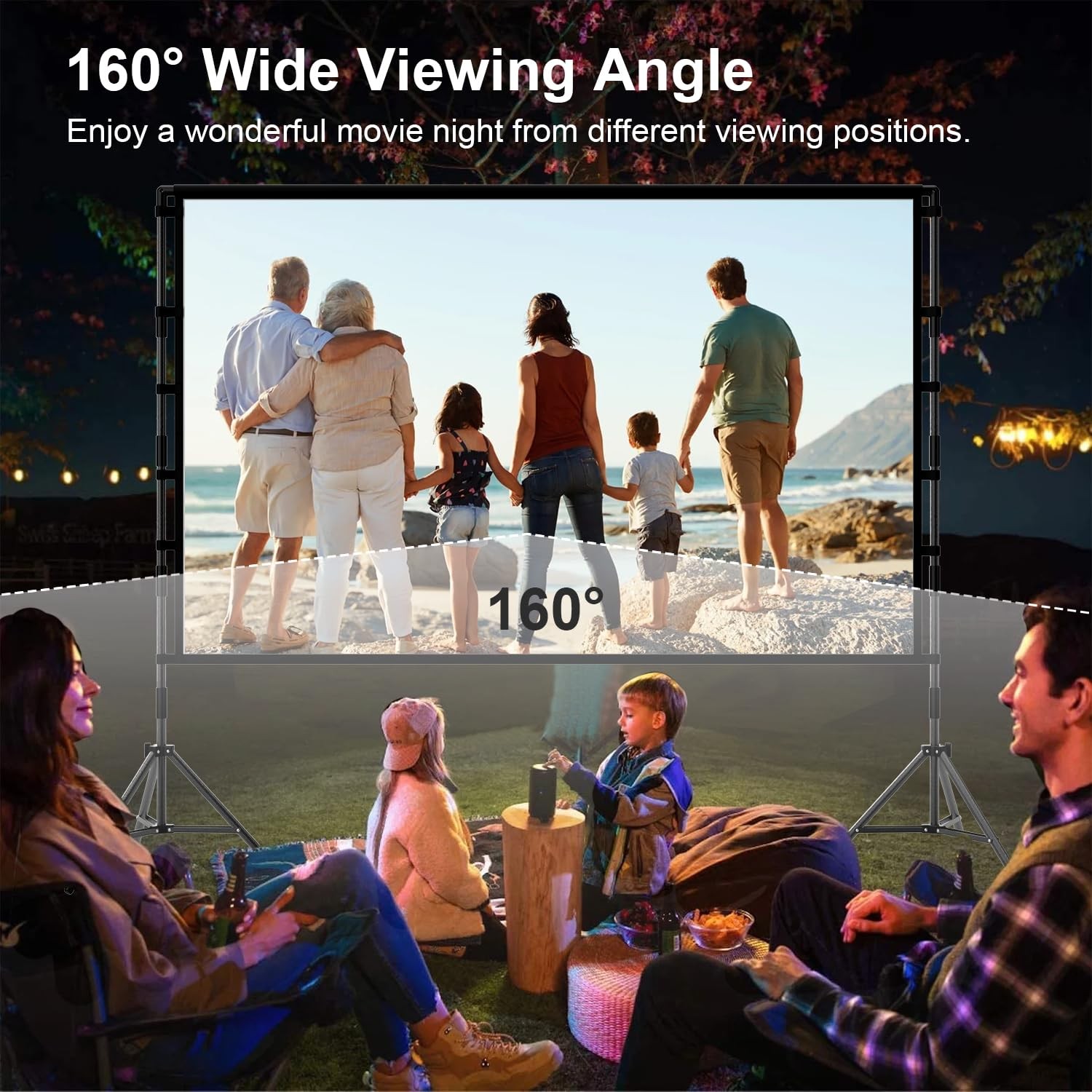 120 Inch Projector Screen with Stand, Extra-Stable Large Iron Base