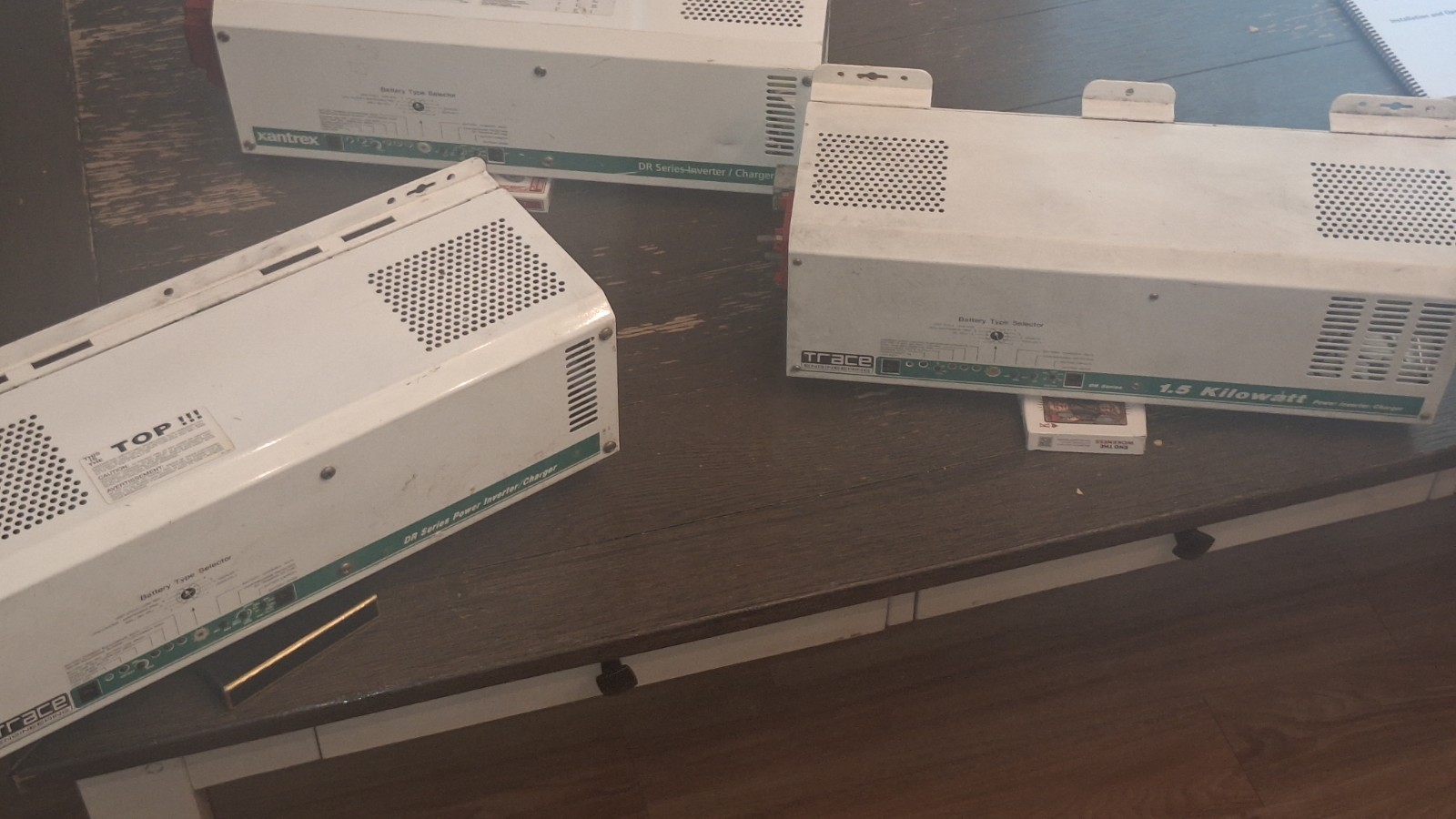Inverter/Charger: 2 Trace Engineering and 1 Xantrex. Specifics are in the images