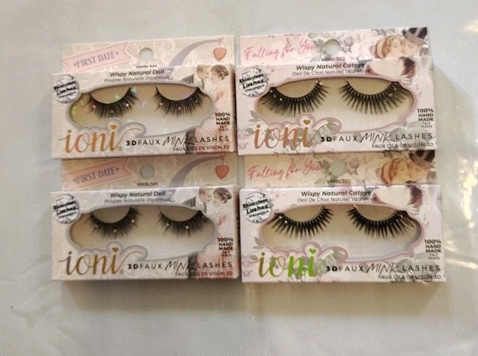 Ioni Rhinestone Eyelashes 3D Faux Mink Wispy Natural Doll/ Cateye Lot Of 4