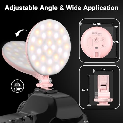 LED Video Light, 2500mAh Rechargeable Camera Light, CRI97+ Dimmable Ring Pink