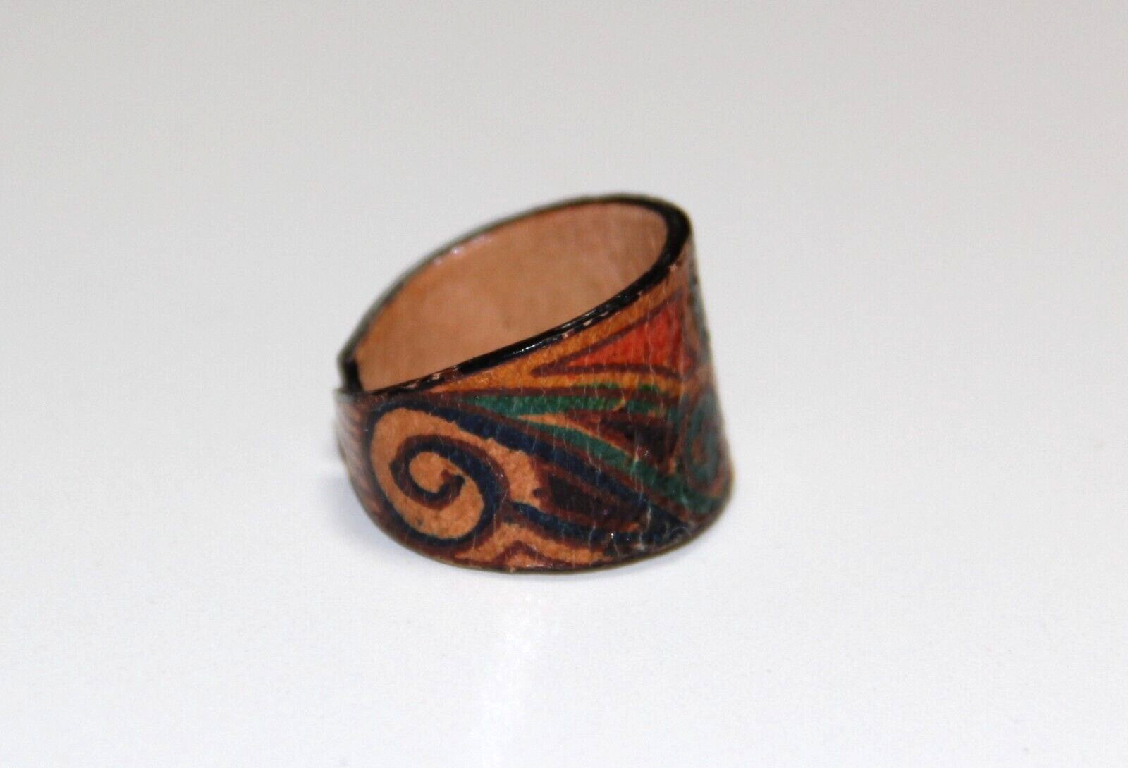 Handcrafted Size 8 Artisan Painted Dyed Hard Leather Band Ring, Boho