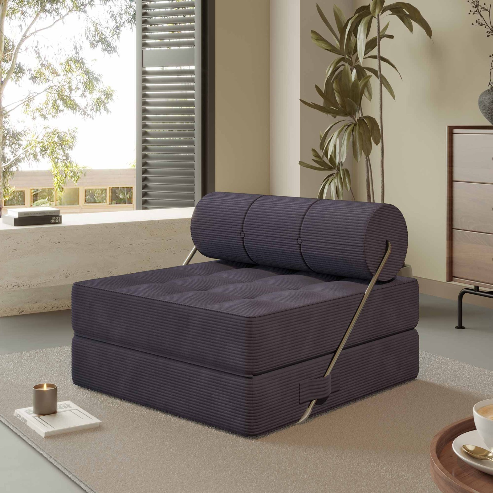 LAUSAINT HOME Sleeper Chair Folding Foam Beds, Portable Sleepover Sofa Bed
