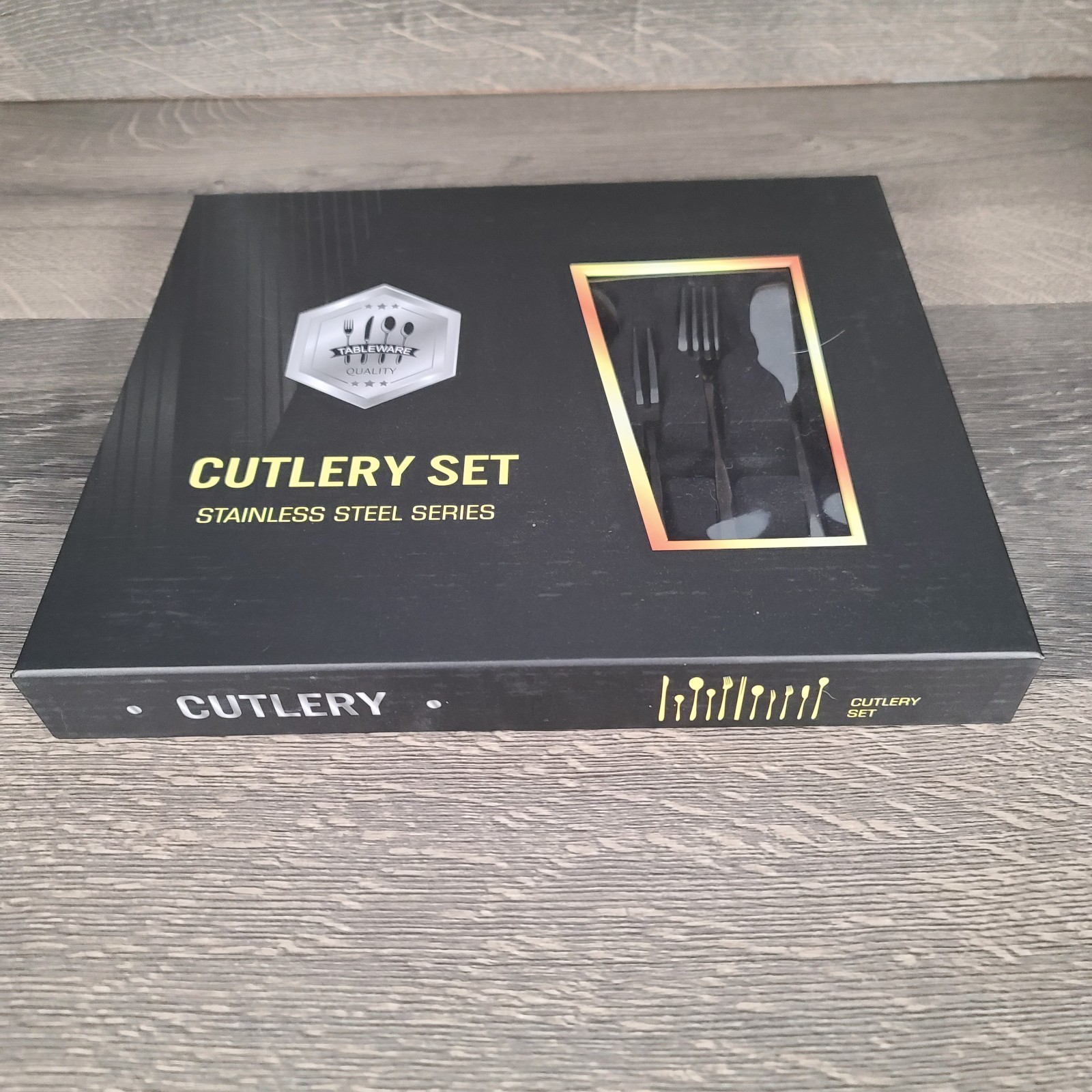 New Open Box Black Stainless Steel Series 11pc Flatware Set Modern Cutlery