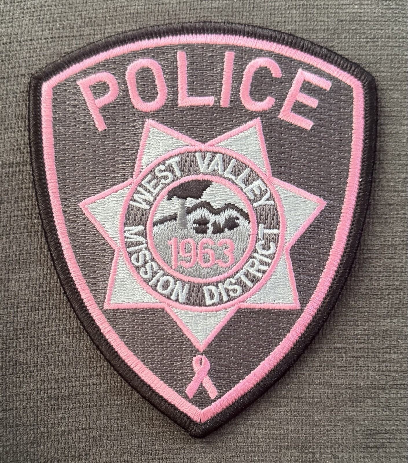 California Pink (Cancer Awareness) Patch. West Valley Mission District Police