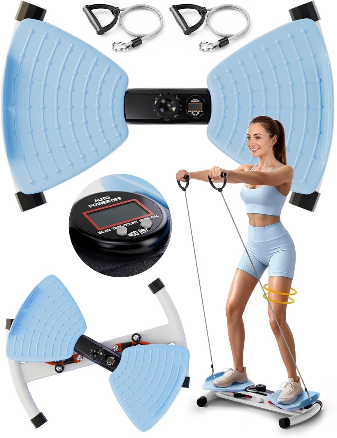 Waist Twister Machine, Digital Counter, Resistance Bands Compact Portable Cardio
