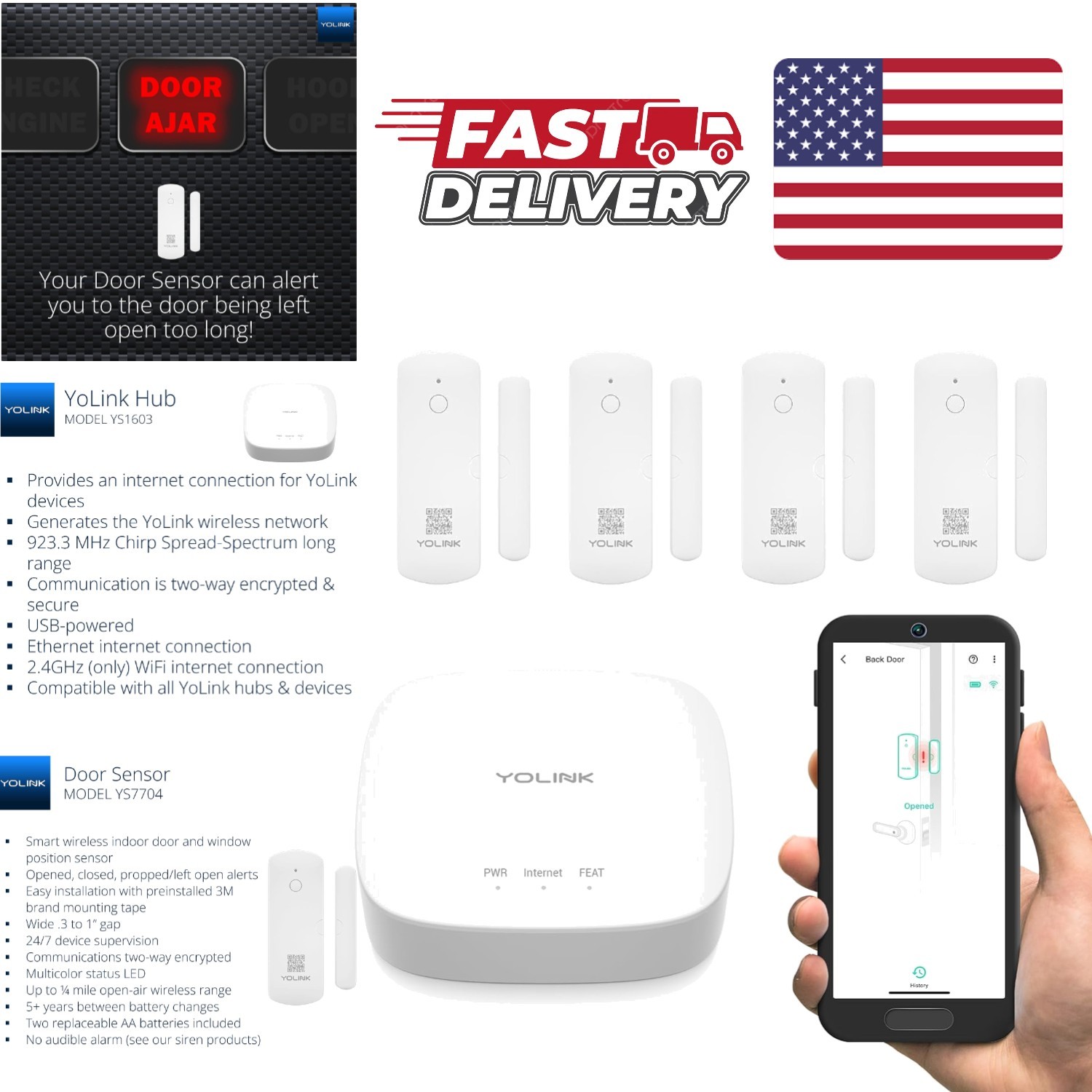LoRa Smart Door Sensor Starter Kit with 4 Sensors and 1 Hub for Home Security