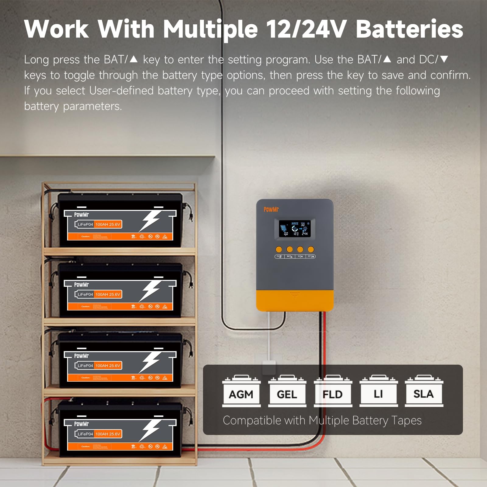 PowMr MPPT Solar Charge Controller 25A 12V/24V Auto, 25Amp Solar Controller MPPT
