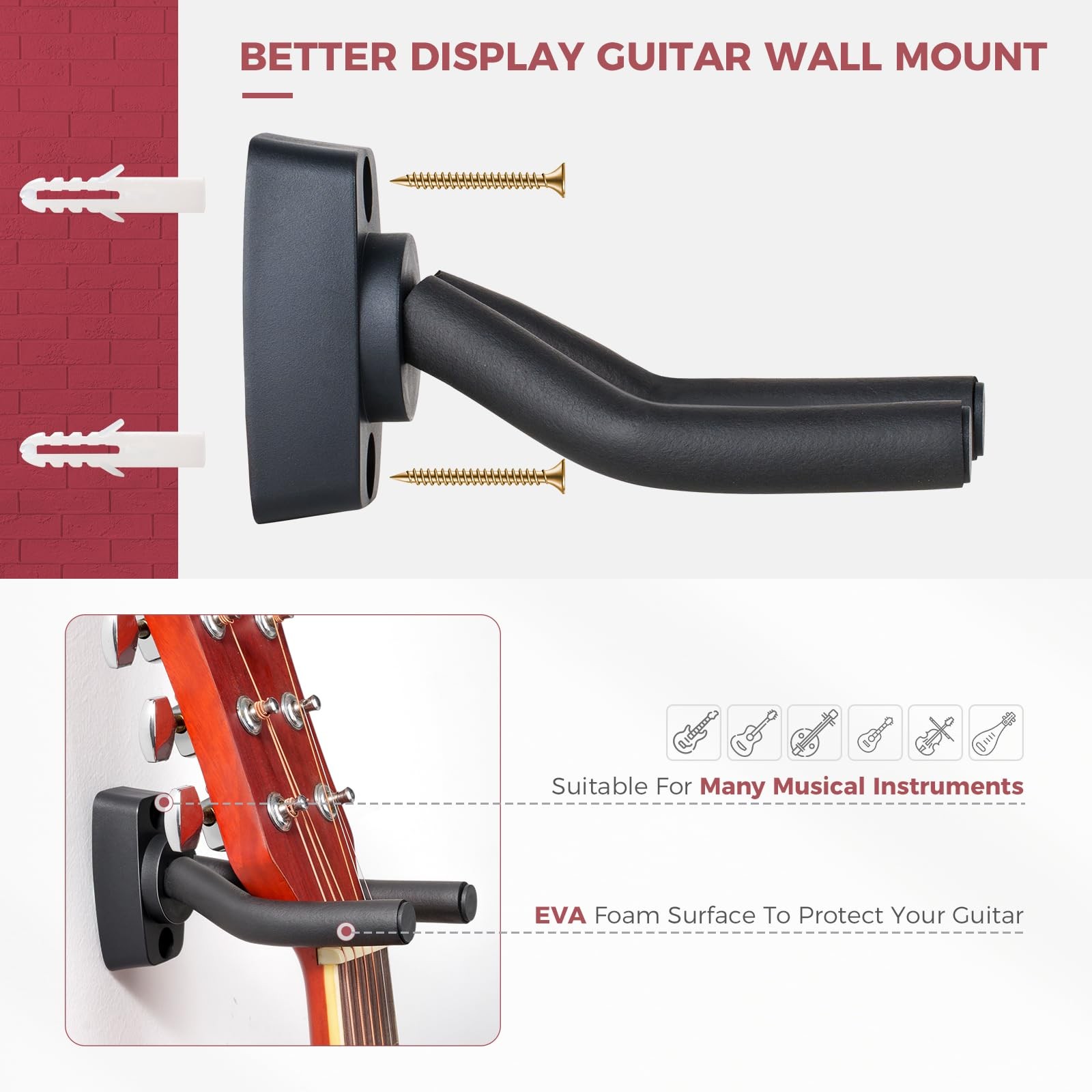 Guitar Accessories Kit - Capo, Tuner, Wall Mount Hanger, Picks, String Cleane...