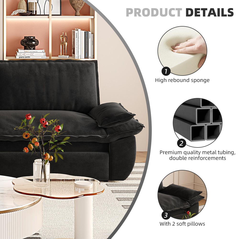 Queen Sofa Bed Pull Out Sleeper 3-in-1 Convertible Velvet Loveseat Black