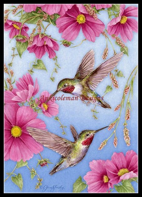 Chart Needlework DIY - Counted Cross Stitch Patterns - Hummingbirds with Pink