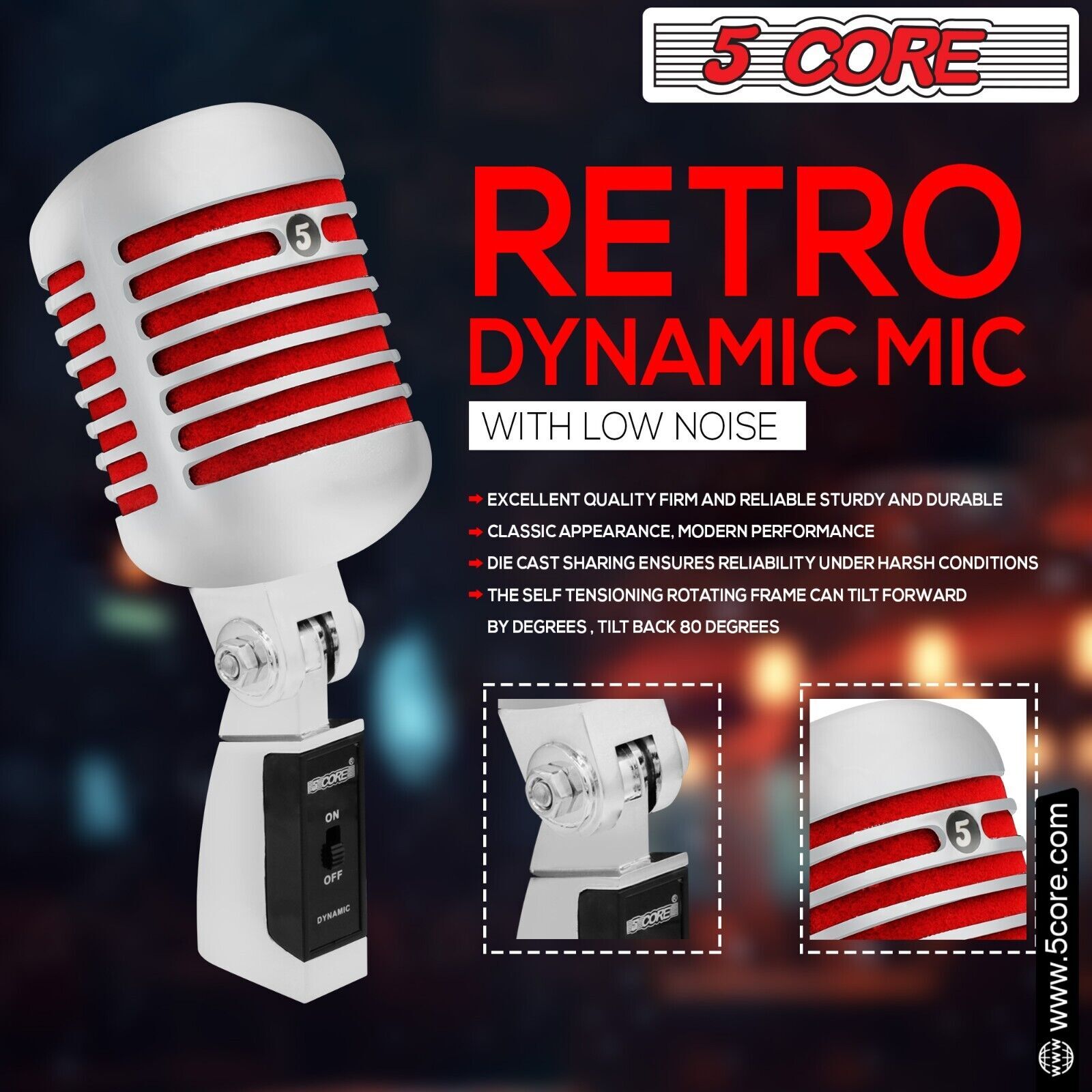 5Core Vintage Microphone Classic Dynamic Professional XLR Studio Retro Style Mic
