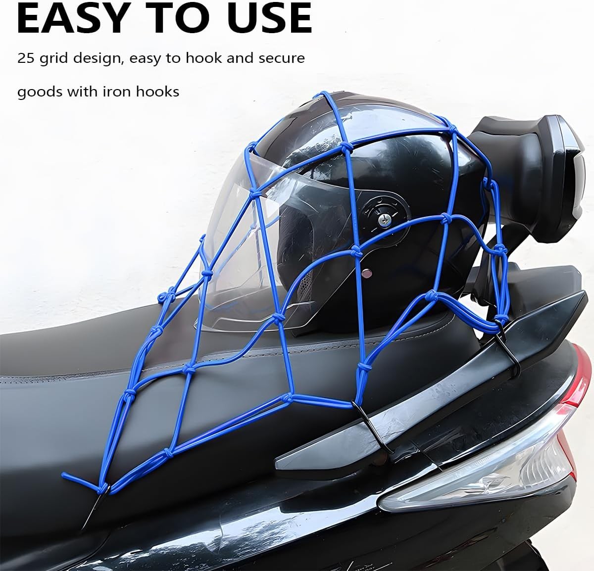 15 "x15 Elastic Motorcycle Cargo Net, Heavy Duty Bungee Net with 6 Blue