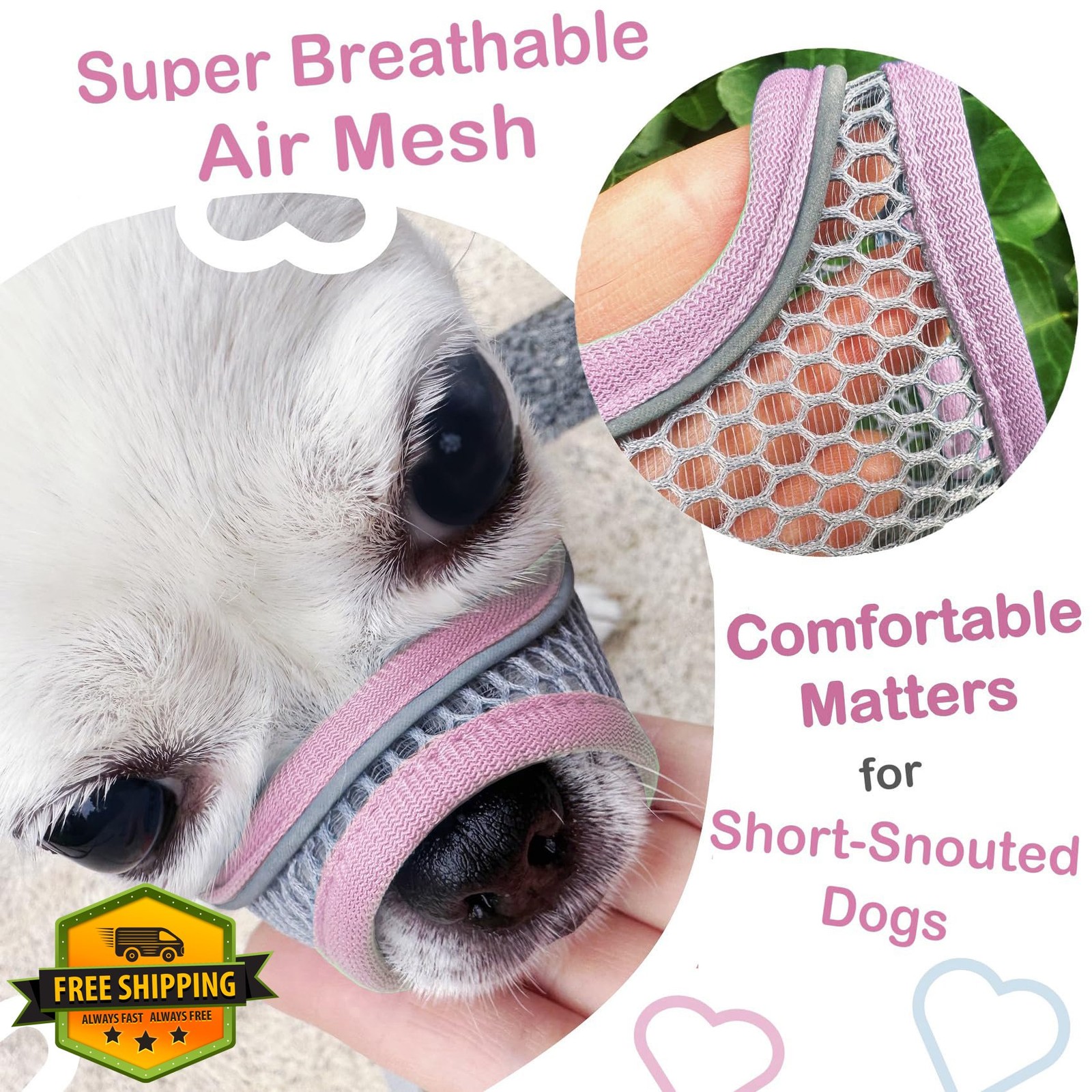 XXS Crystal Pink Dog Muzzle Soft Mesh Small Dogs Short Snout