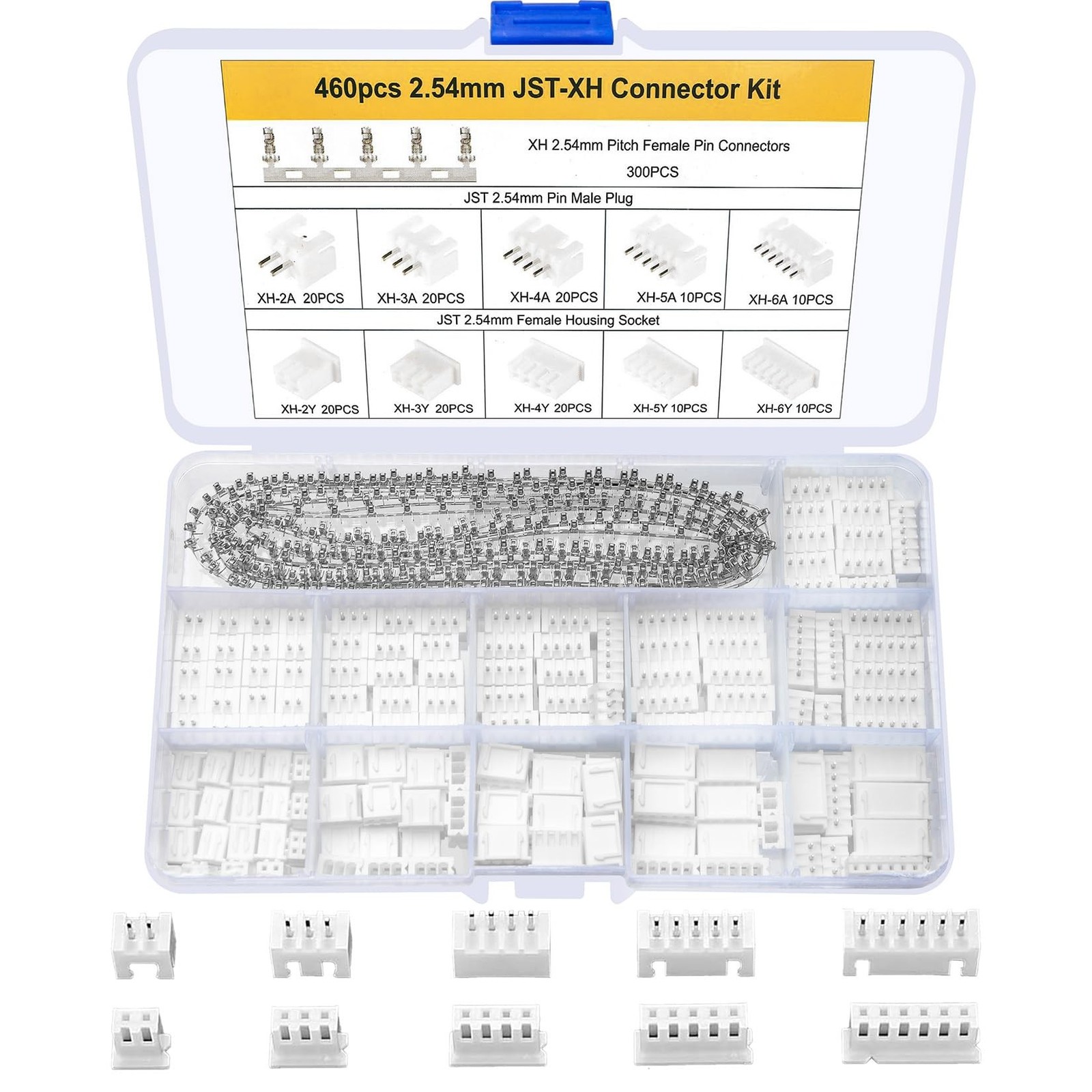 460 Pcs JST-XH 2.54mm Connector Kit, 2.54mm Male and Female 2/3/4/5/6 Pin Hea...