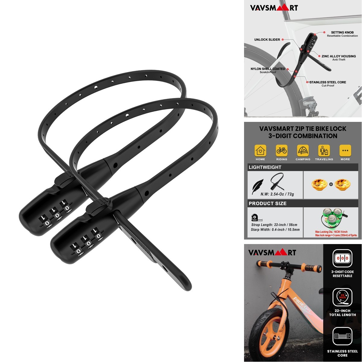 VAVSMART Zip Tie Lock, Adjustable Cable Lock Combination - Cafe Quick Combo