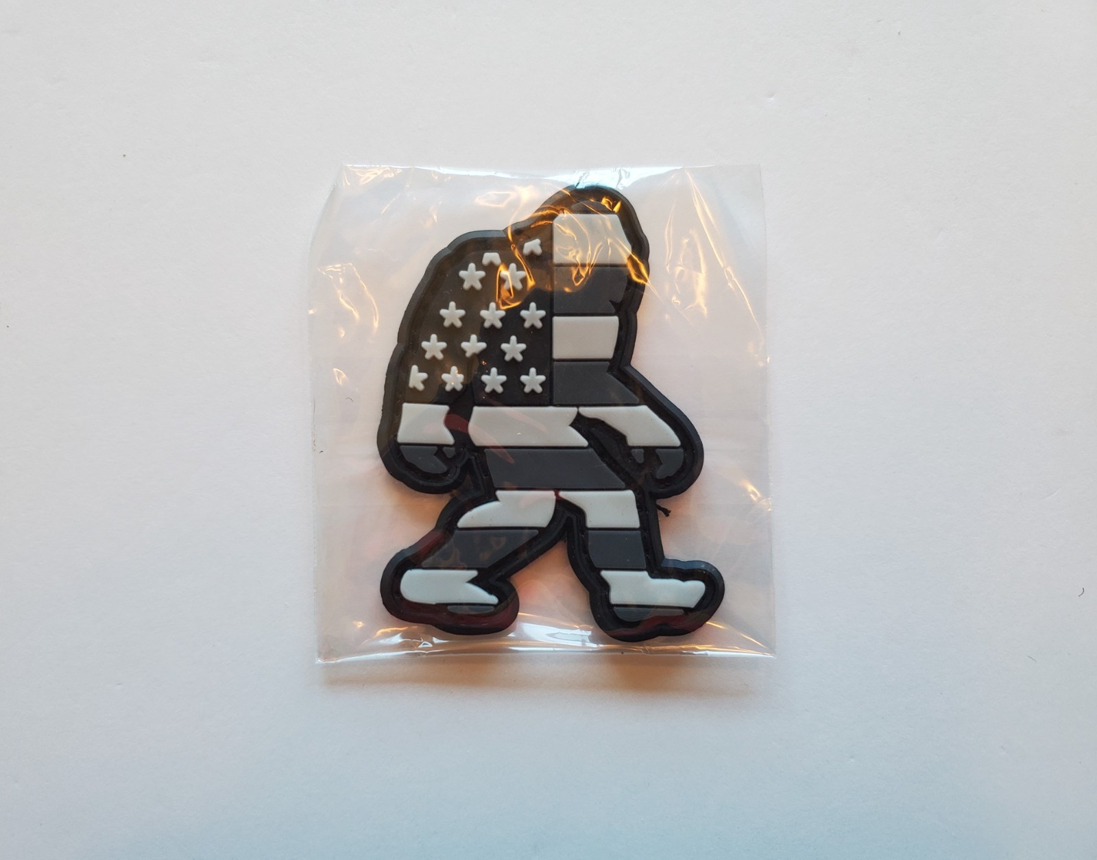 Bigfoot Sasquatch USA Flag PVC Morale patch Hook & Loop 2" x 2.5" Black & Grey