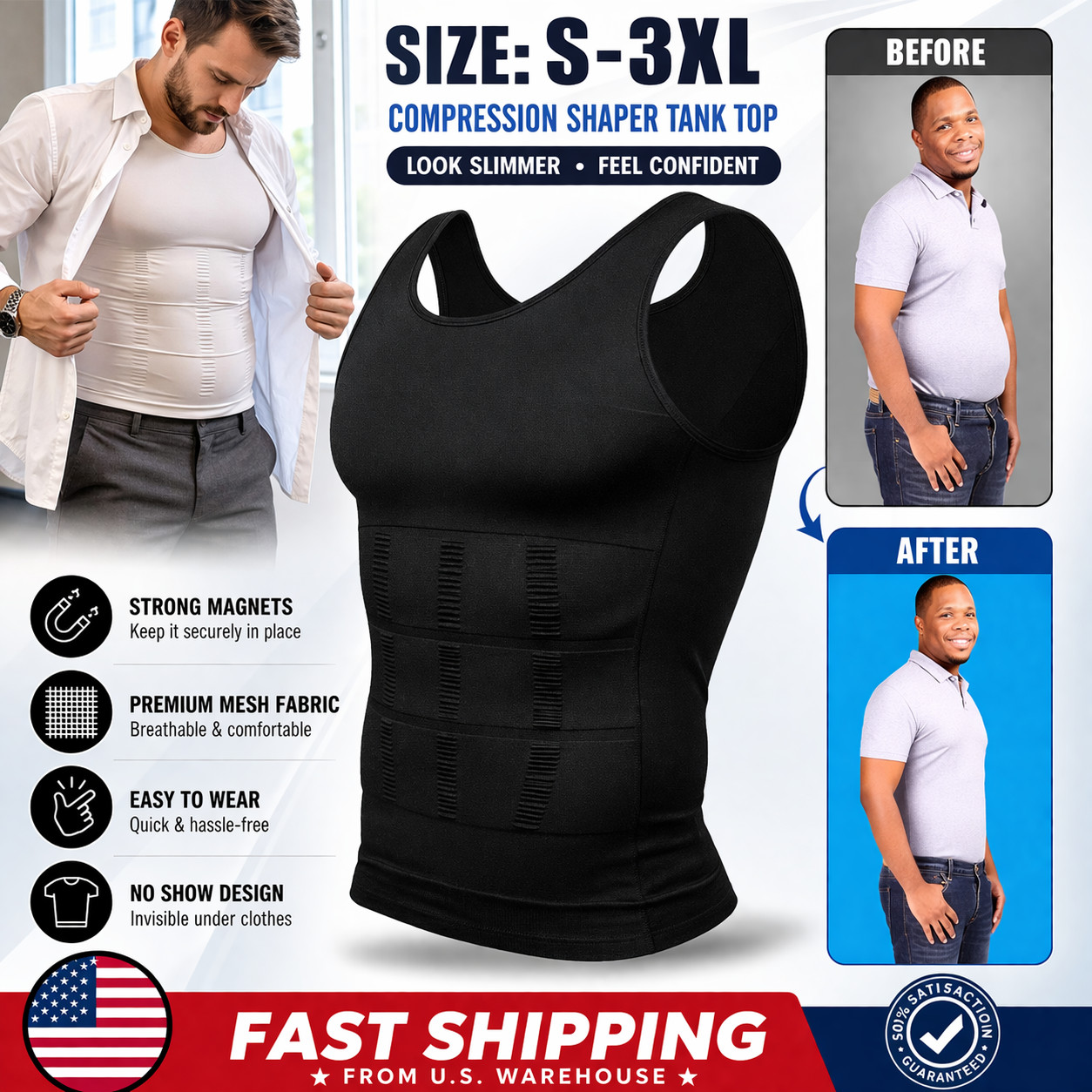 Mens Slimming Body Shaper Belly Chest Compression Vest Girdle T-Shirt Tank Top