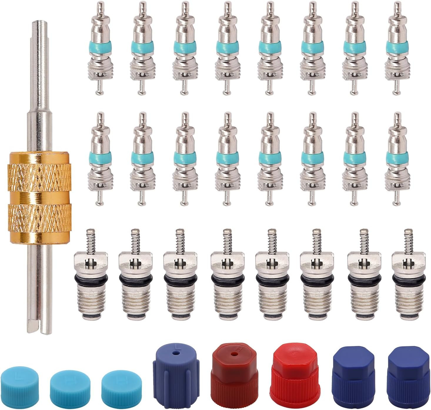 33PCS Air Conditioning Valve Core Kit Car A/C R12 R134A Refrigeration Schrader V