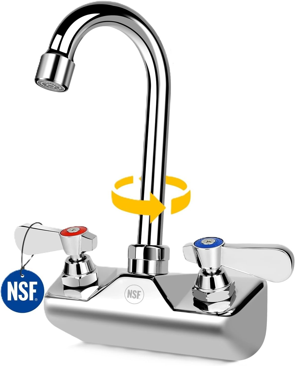 Commercial Hand Sink Faucet 4" Center Wall Mount with 3-1/2" Gooseneck | Brass w