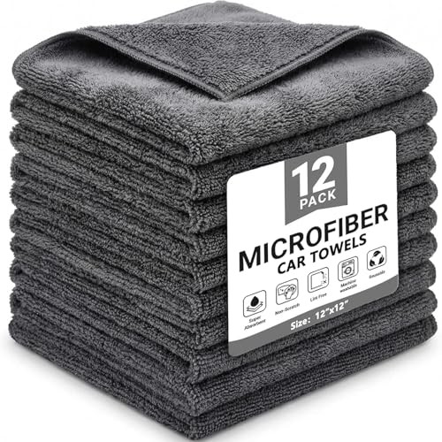 12 Pack Microfiber Cleaning Cloth for Cars Car Microfiber 12" X 12" Dark Grey
