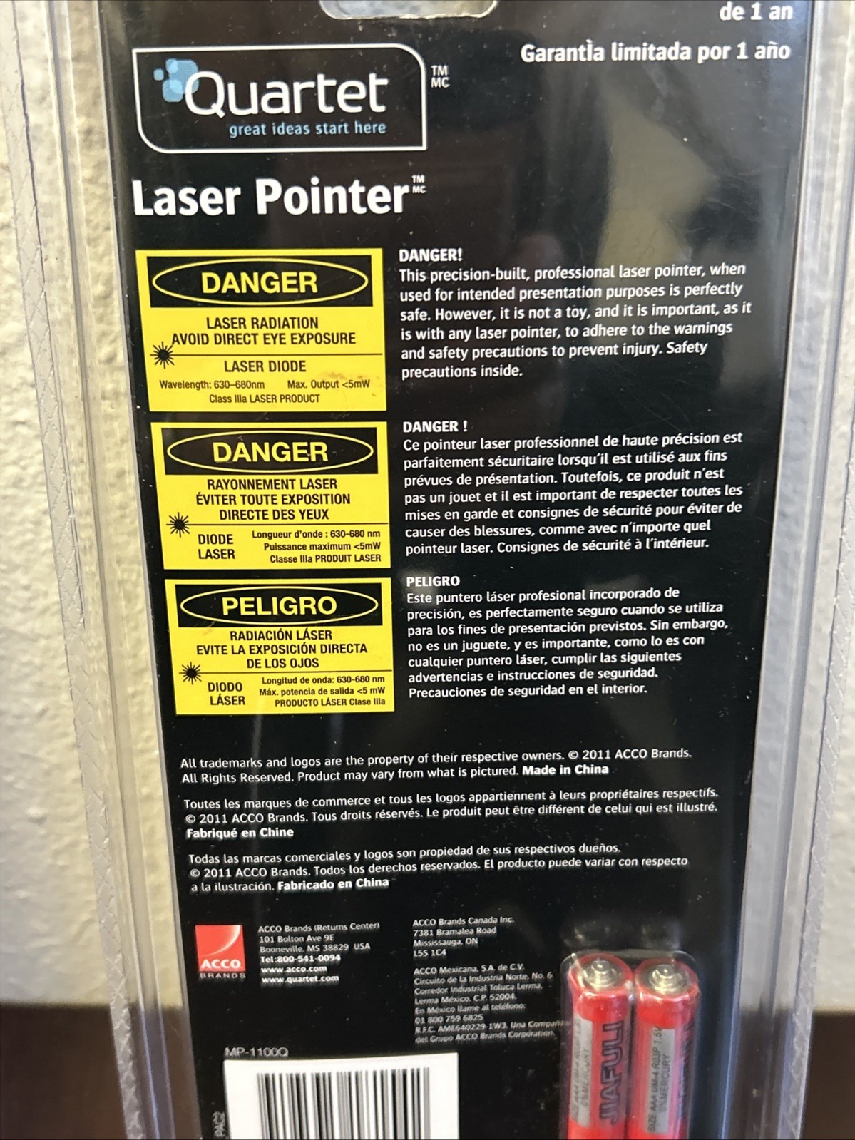 Quartet Laser Pointer, Projects 1500 ft, Black MP-1100Q
