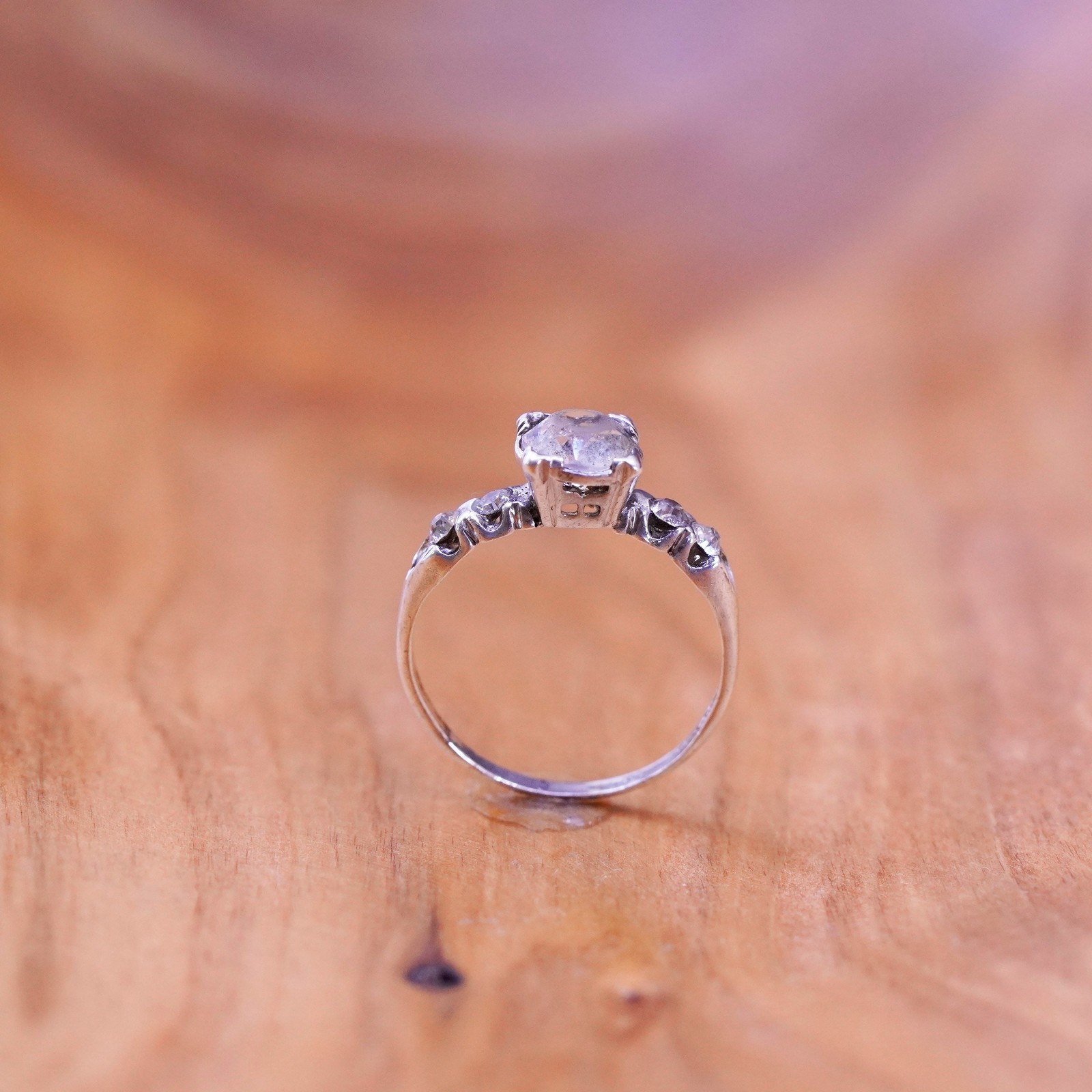 Size 6.25, vintage Sterling 925 silver ring with cz