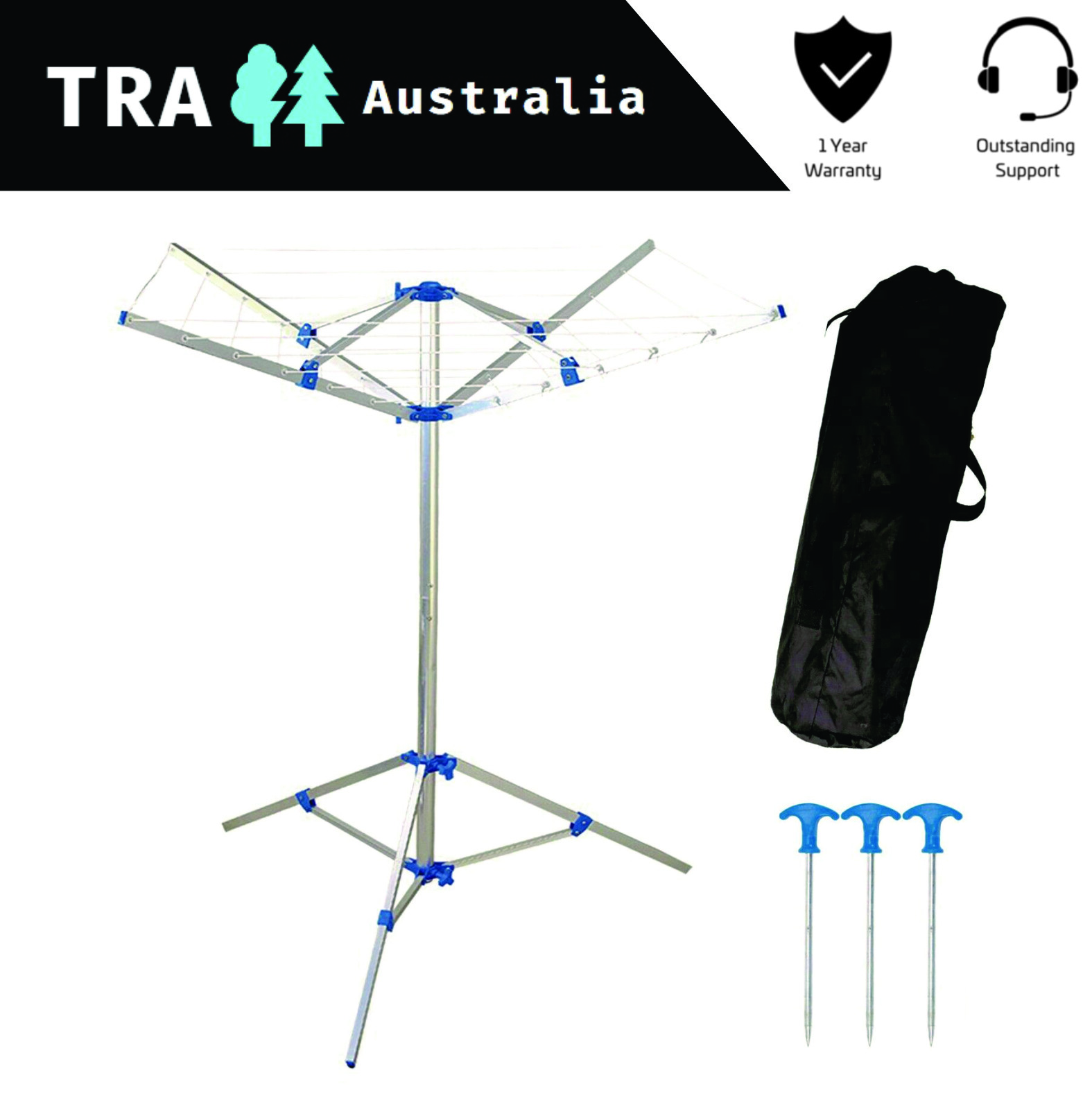 PORTABLE CAMPING CLOTHES LINE WITH PEGS & BAG COLLAPSIBLE CARAVAN JAYCO