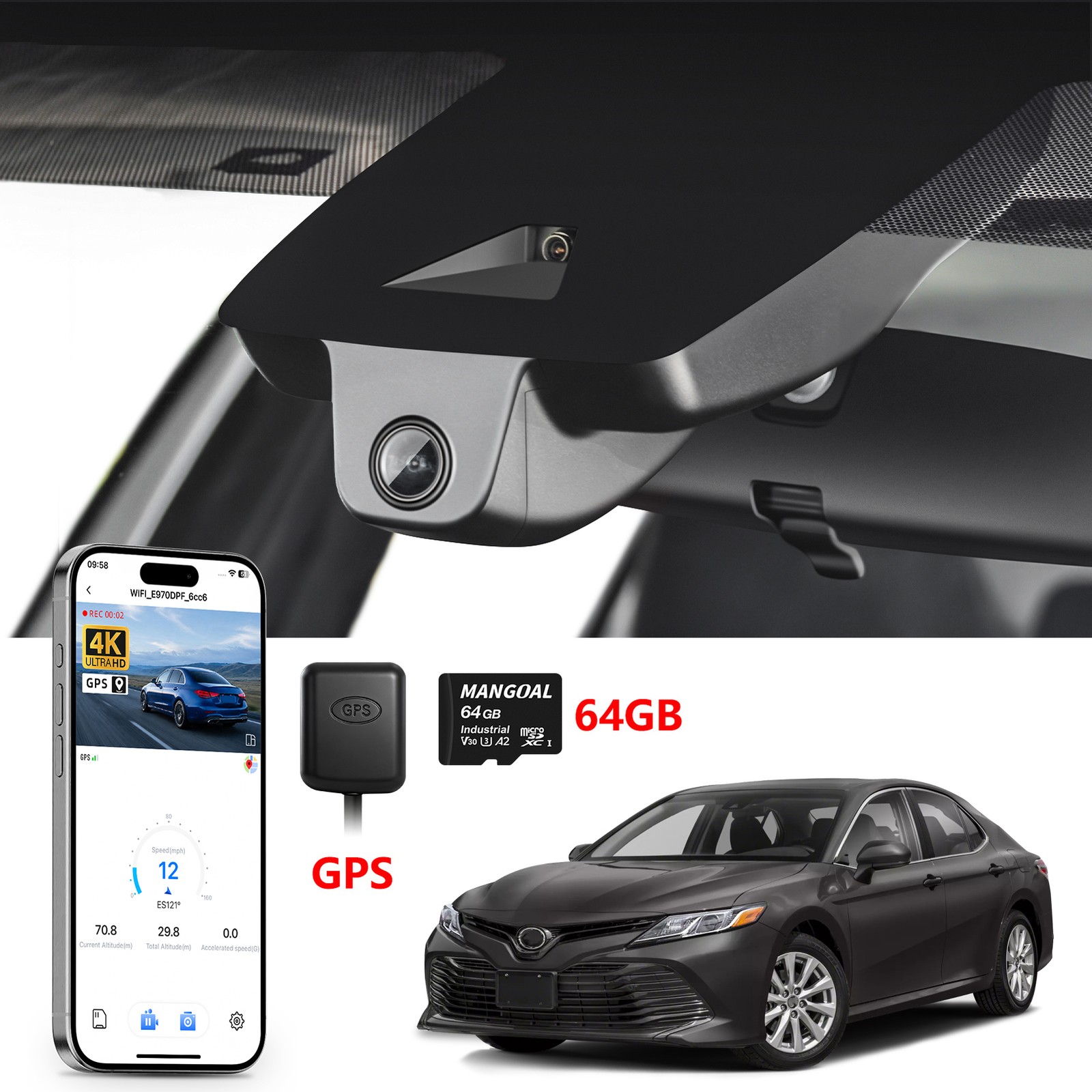 Mangoal 4K Dash Cam Custom for Toyota Camry & Camry Hybrid 2018-2020 -Model B