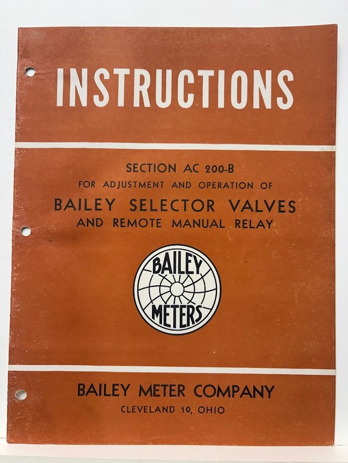 Vtg Bailey Meter Co Instruction Manual Selector Valves 1947 Operation Adjustment