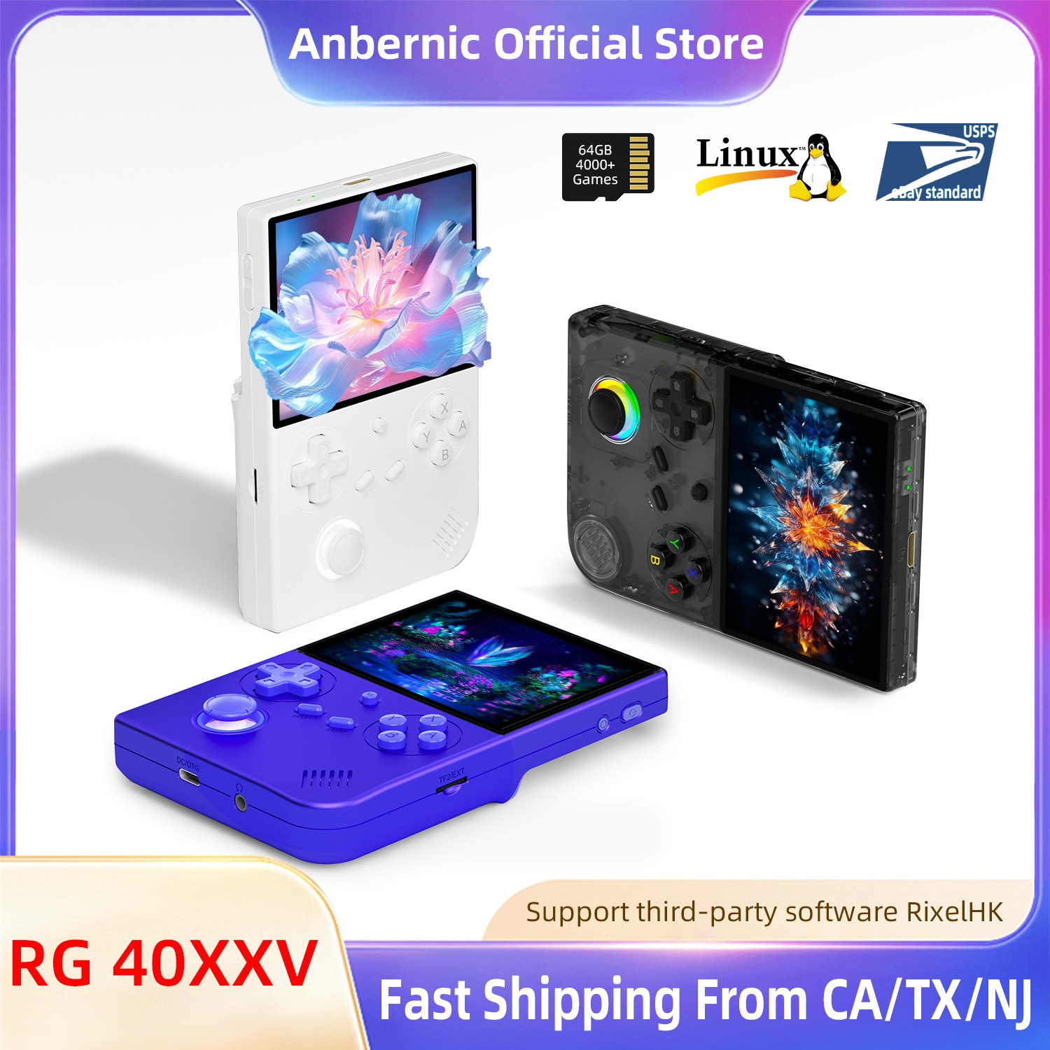 ANBERNIC RG 40XXV Retro Handheld Game Console Linux 64-Bit 64G TF 4K+Games Gift