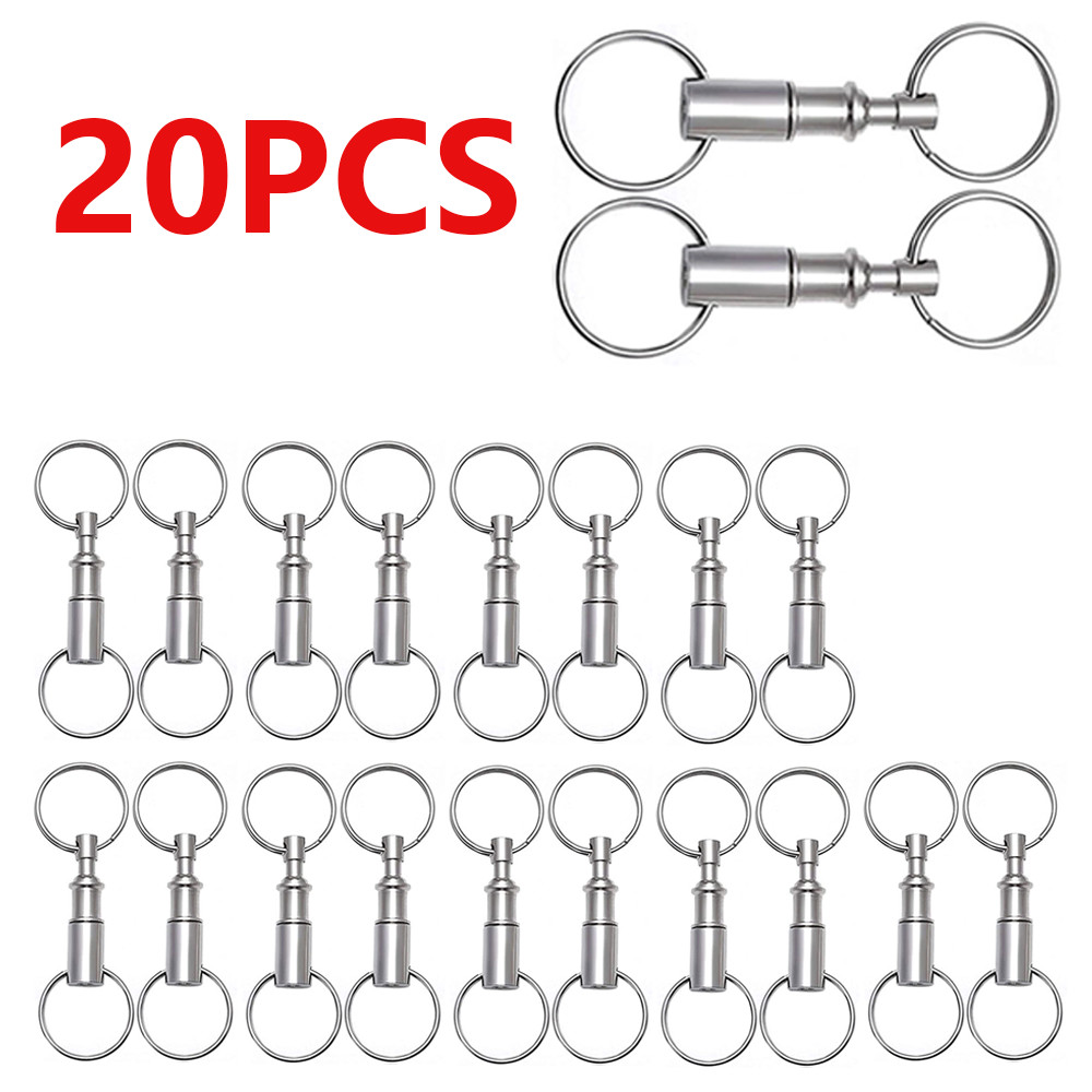 20Pcs Pull Apart Snap Lock Dual Key Ring Quick Release Detachable Keychain
