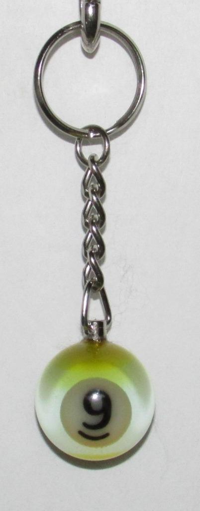 1 Inch Number 9 NINE Crystal Mini Billiard Snooker POOL BALL Key Chain Ring NEW