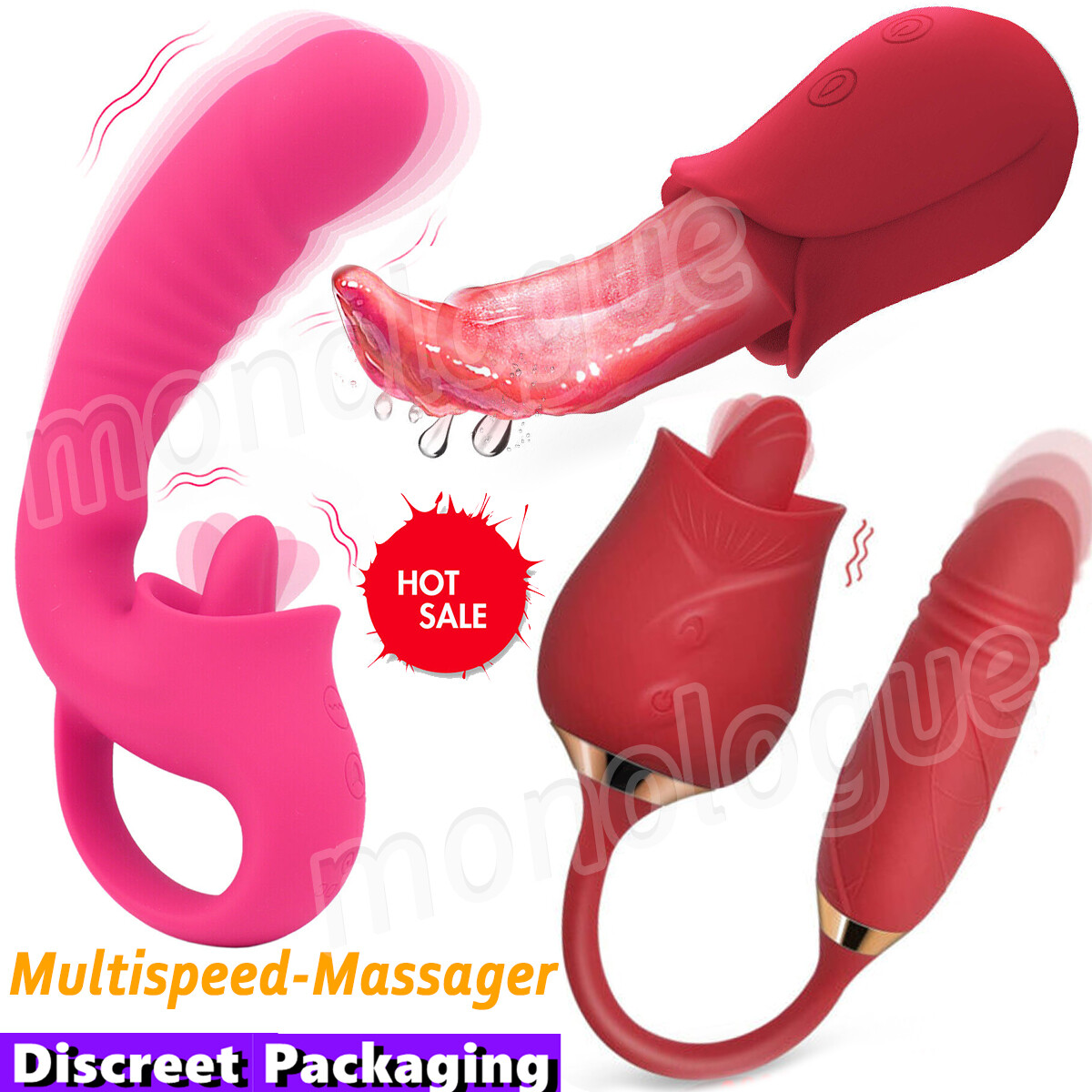 G-Spot Vibrator Dildo Clit Licking Tongue Oral Massager Adult Sex Toys for Women