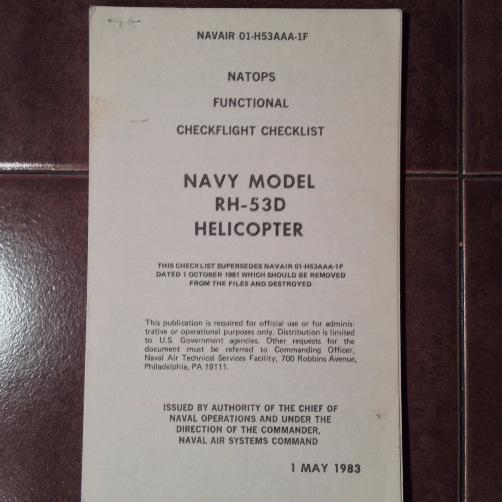 Sikorsky RH-53D Sea Stallion Helicopter CheckFlight Checklist