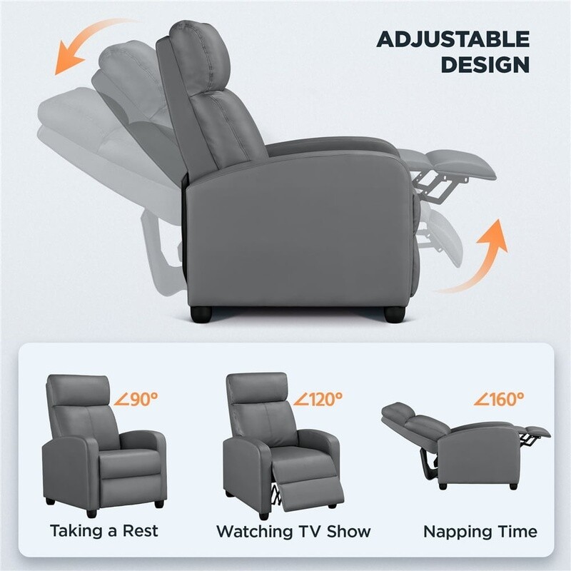 Faux Leather Push Back Recliner Theater Chair Soft Cushioned Gaming Comfortable