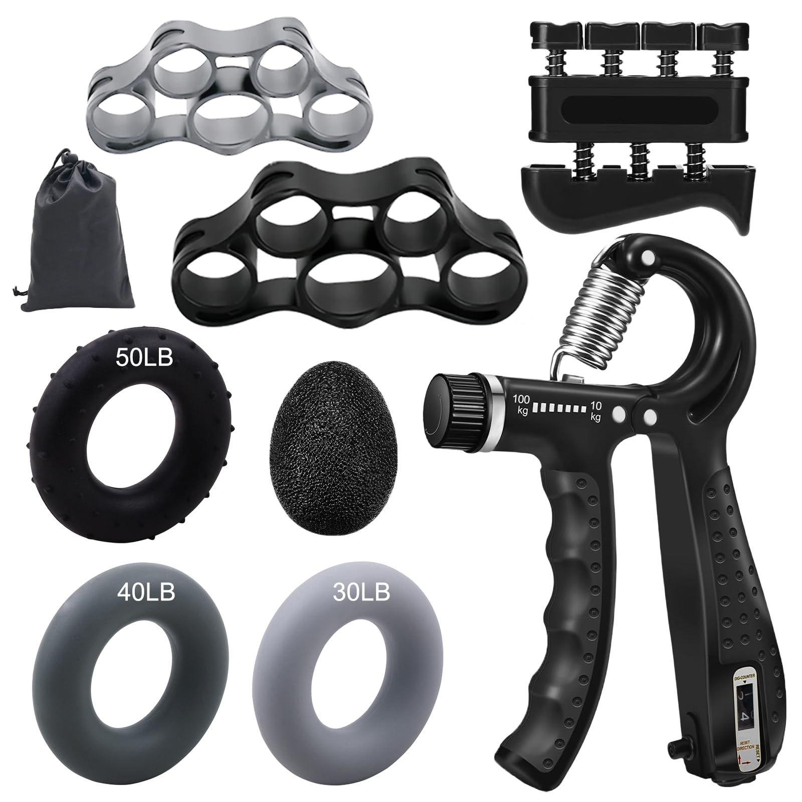 Grip Strength Trainer Forearm Strengthener Kit 8 Pack, Adjustable Hand Grippe...