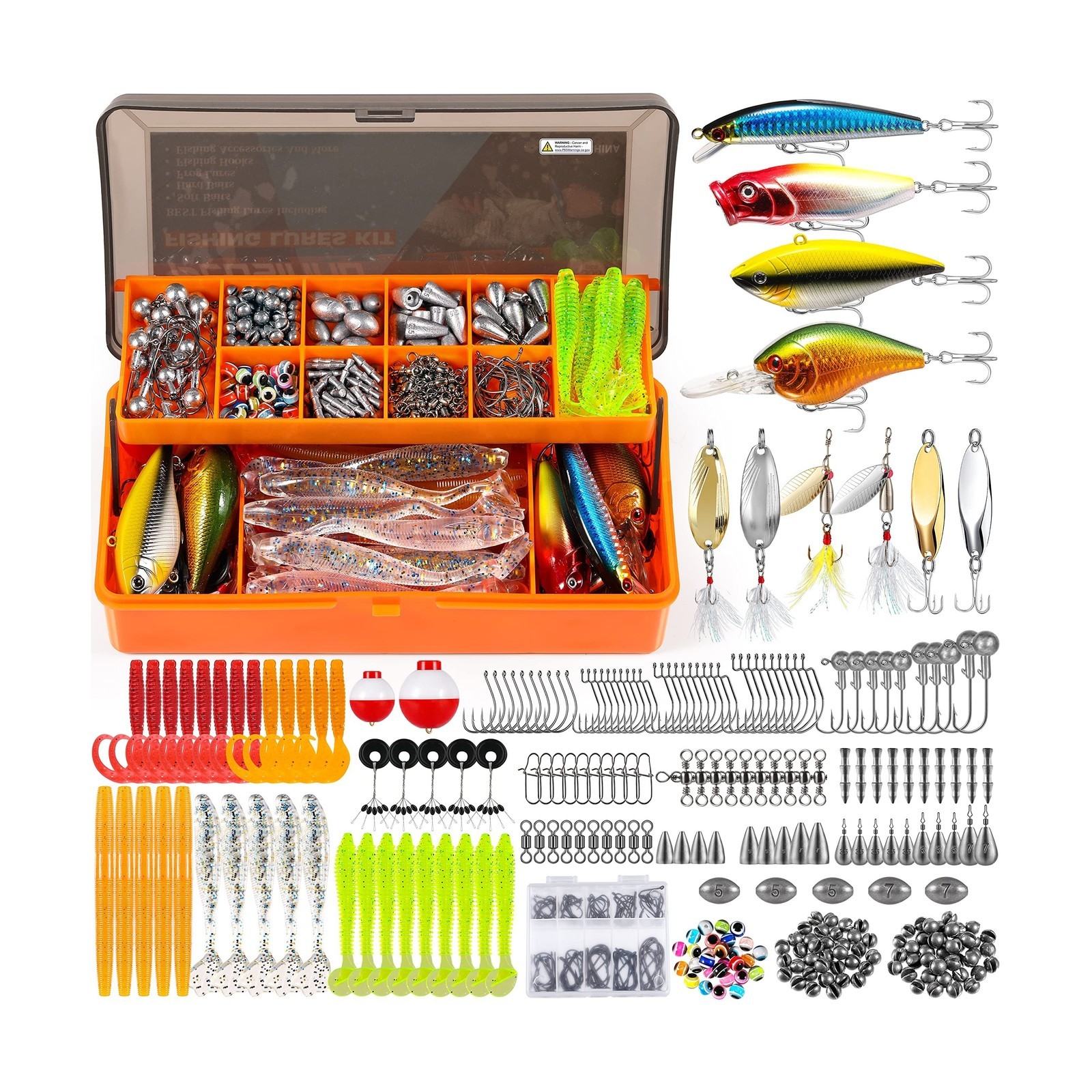 PLUSINNO 353/404 PCS Fishing Lures, Upgrade Fishing Tackle Box with Tackle In...