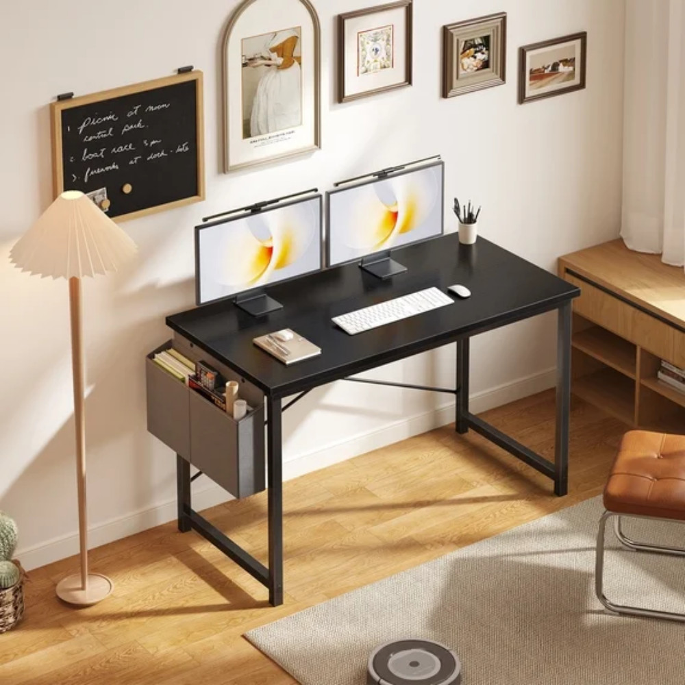 47" Computer Desk with Metal Frame Waterproof Surface and Storage Bag Black