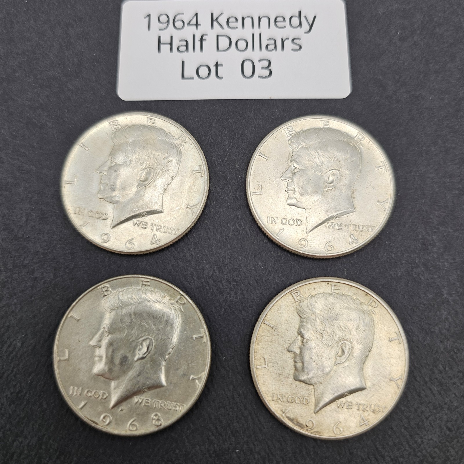 1964 Kennedy Half Dollars Philadelphia 90% Silver - Lot of 4 Coins - Lot #3 of 9