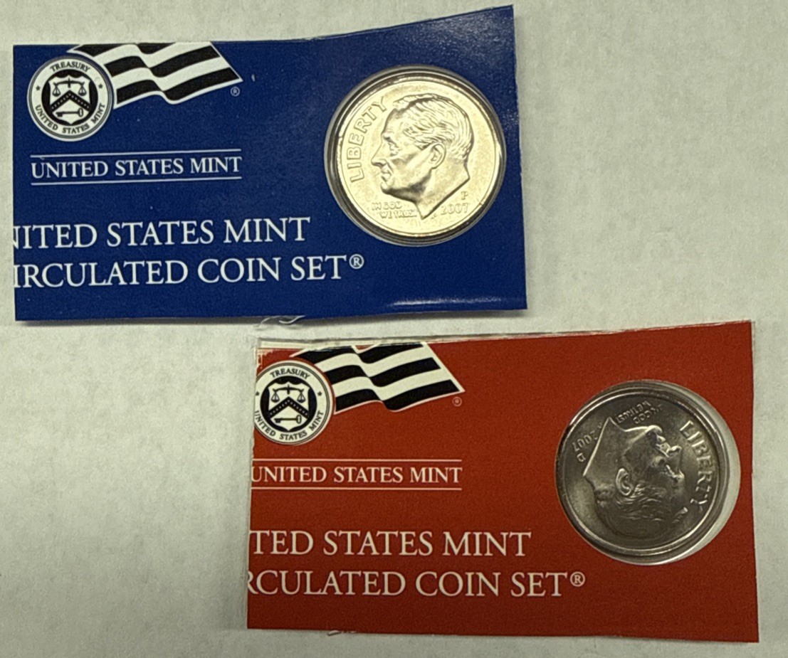 2007 P&D  Roosevelt Dimes  from Mint Set in Mint Plastic with Free Shipping