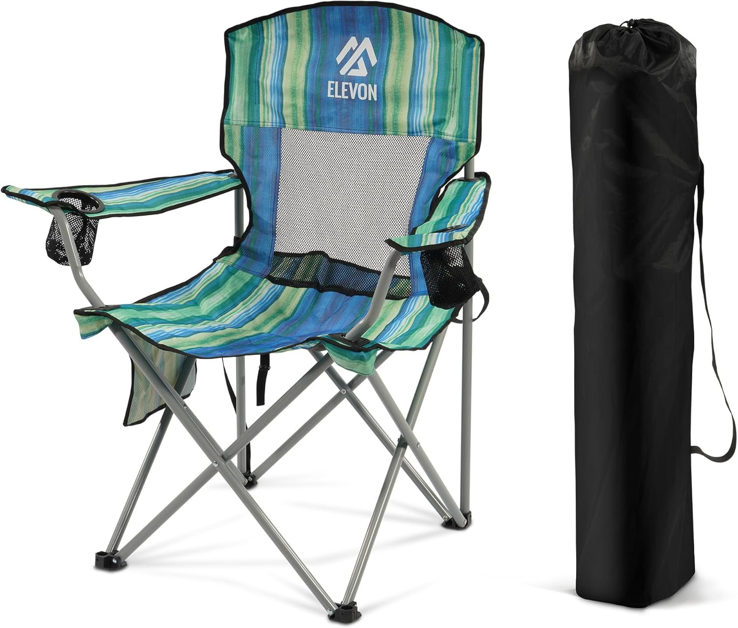 Camping Chair, Portable Folding Outdoor Chair with Arms, Cup Holder and Carry Ba