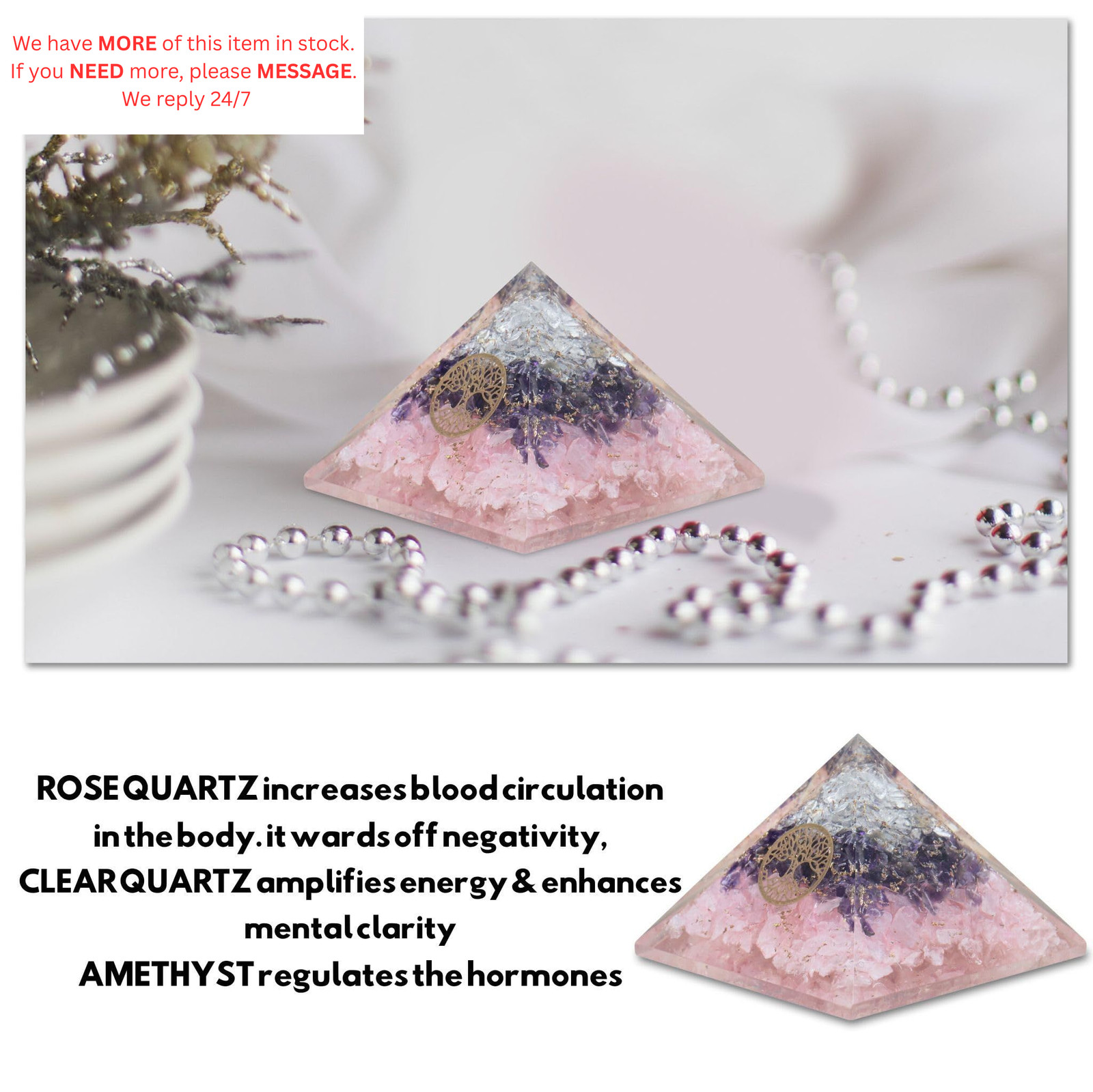 Crystal Amethyst Rose Quartz Orgone Pyramid - Multi Color